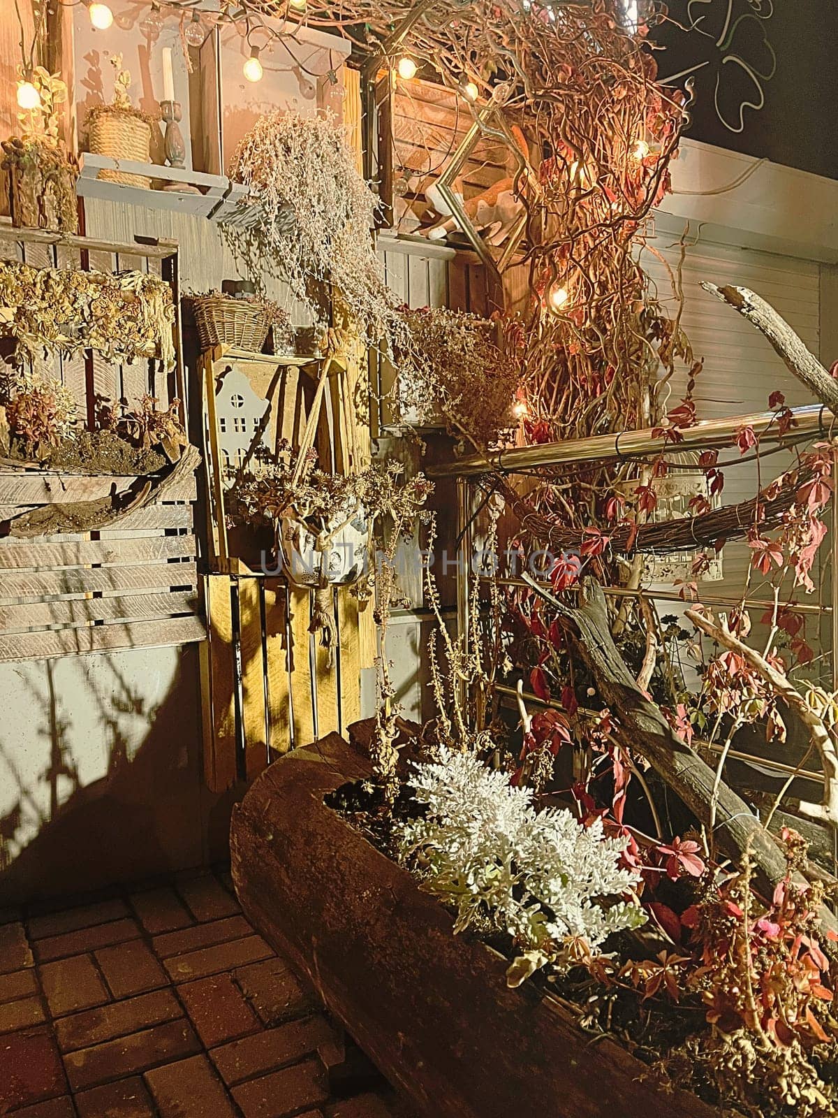 Aesthetic warm vintage photo with Christmas decorations decorations
