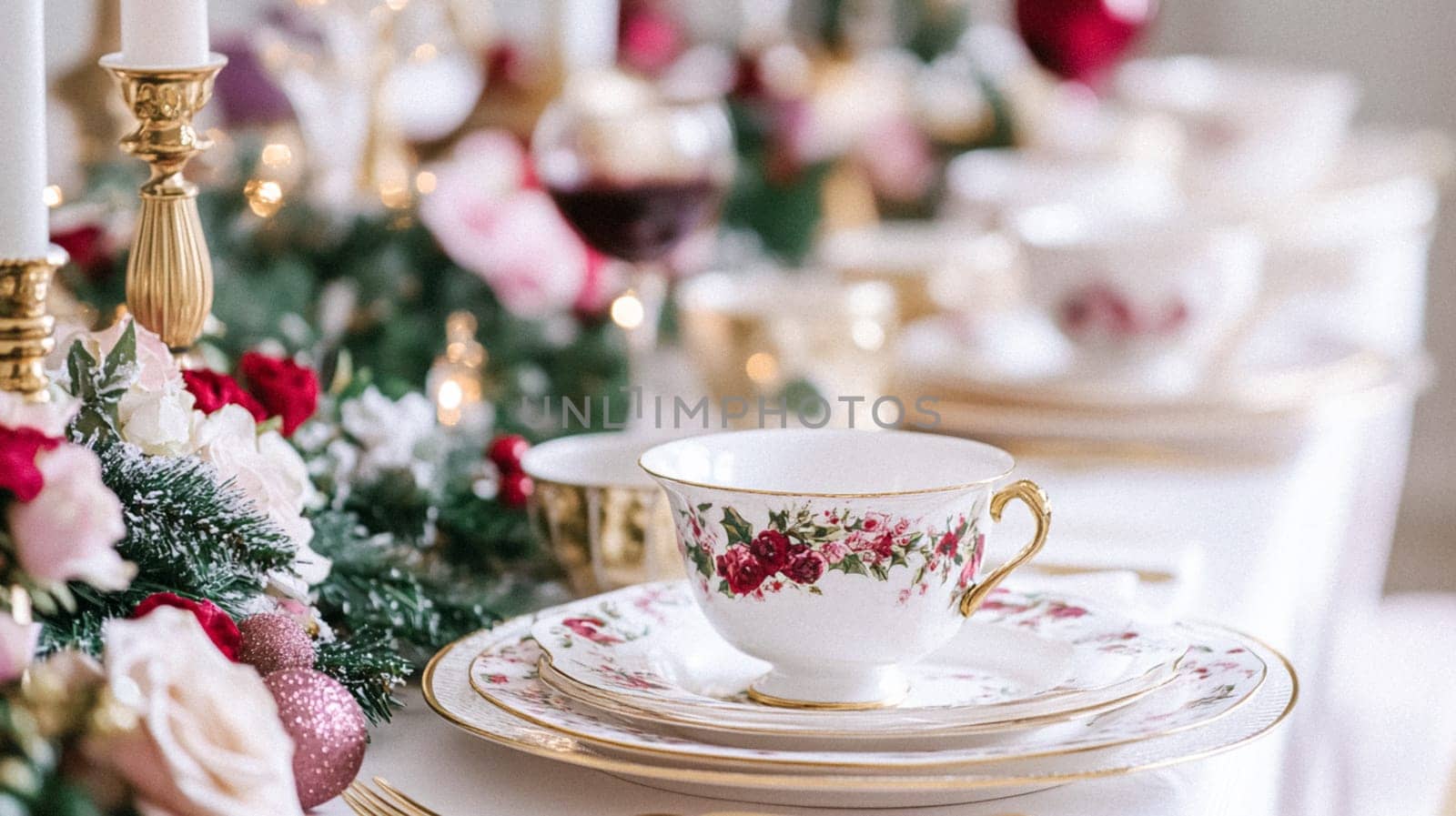 Christmas tablescape decoration, formal family dinner holiday celebration, luxury table setting decor, English country and home style idea