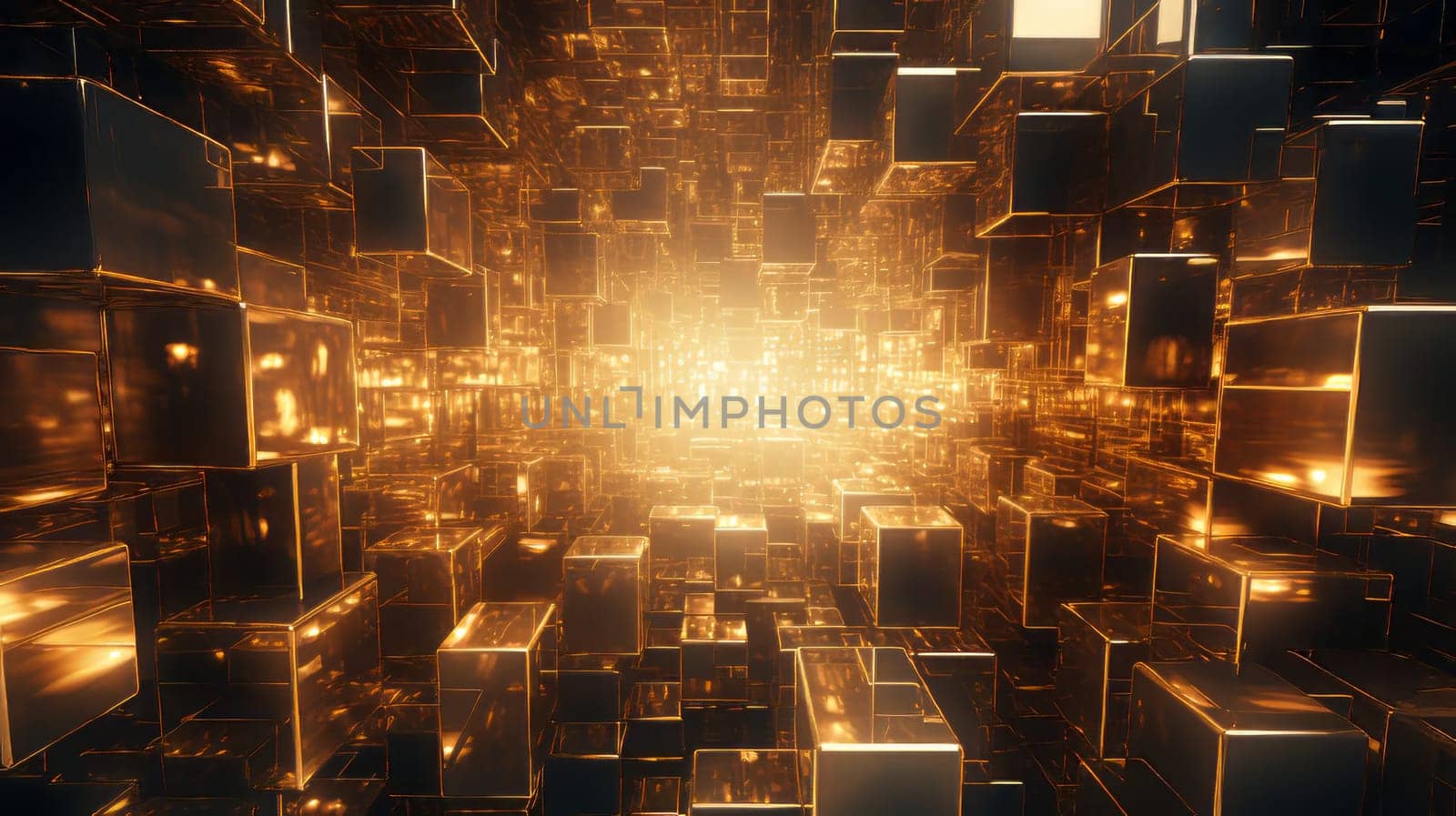 a golden futuristic world with cubes by studiodav