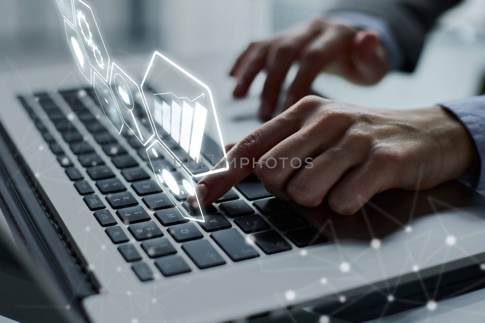 Close-up of male hands using laptop at office by Prosto