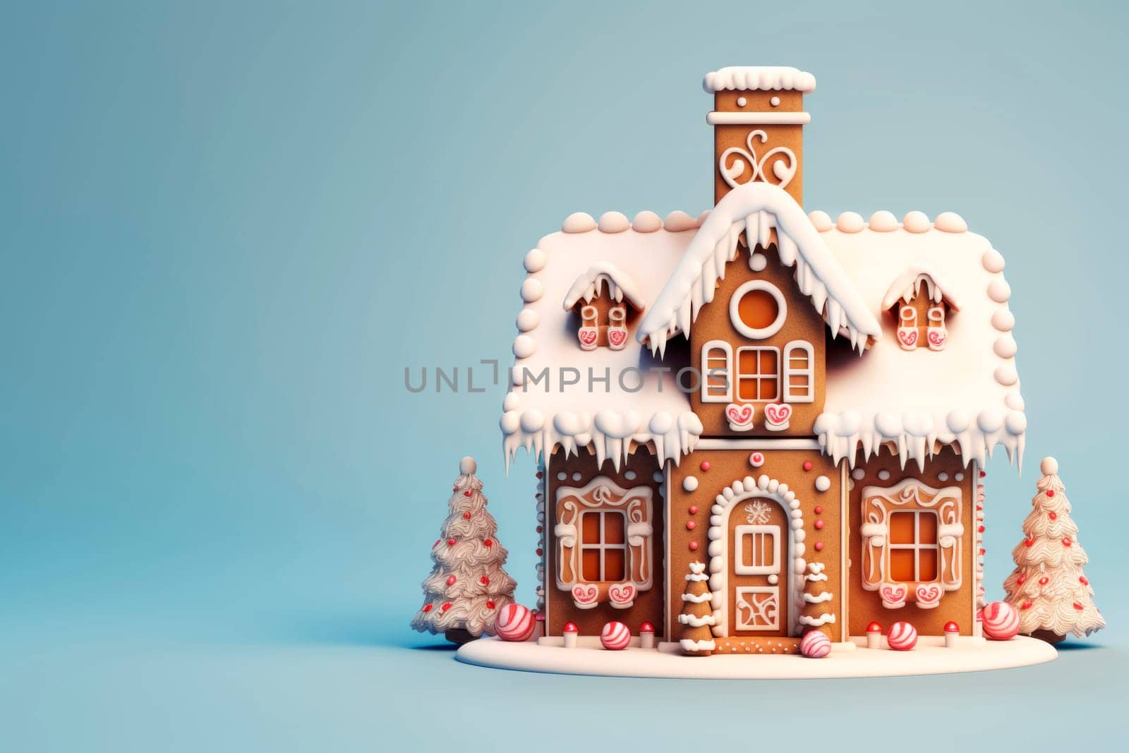 A beautiful gingerbread house on a delicate light background. by Spirina