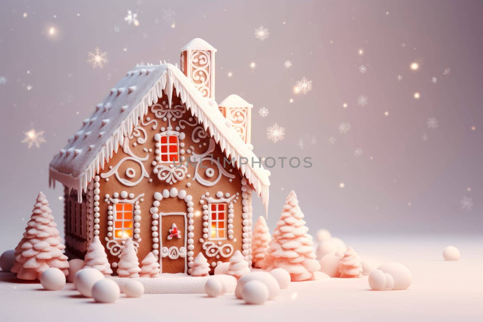 A beautiful gingerbread house on a delicate light background. by Spirina