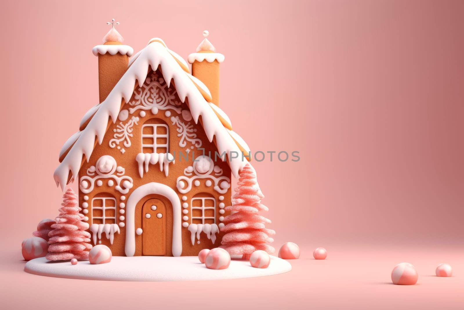 A beautiful gingerbread house on a delicate light background. by Spirina