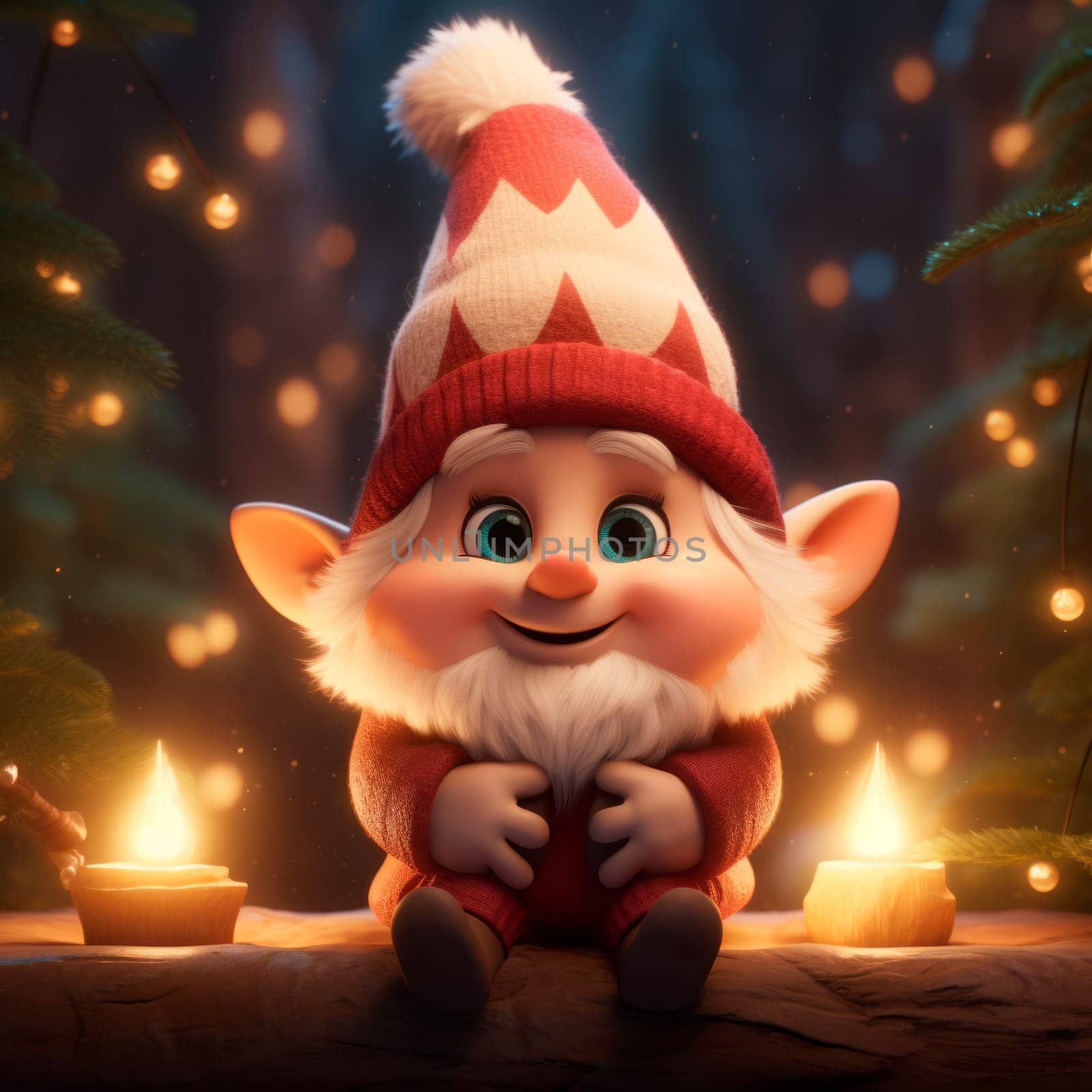 Cute Christmas gnome on a New Year's background. by Spirina