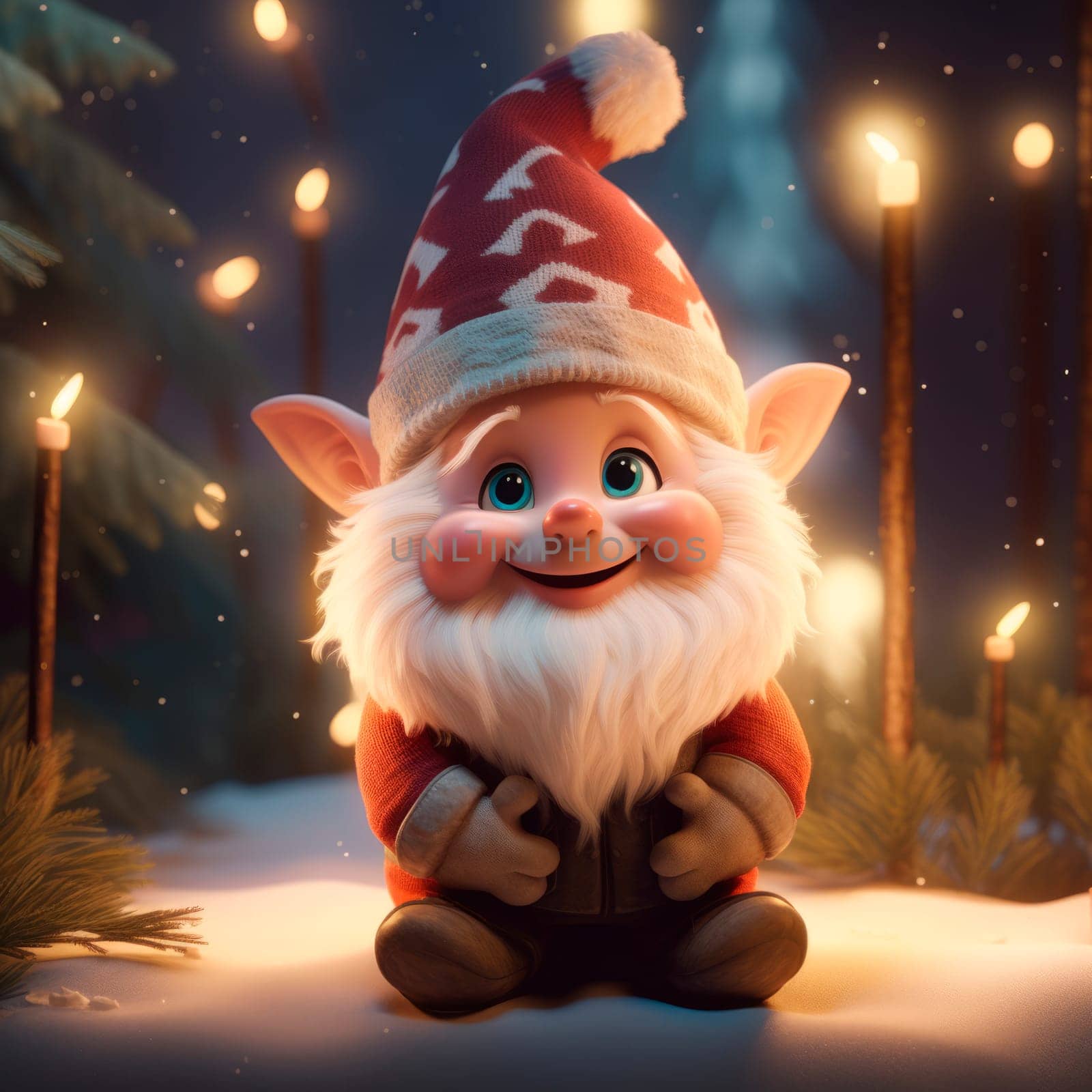 Cute Christmas gnome on a New Year's background. by Spirina