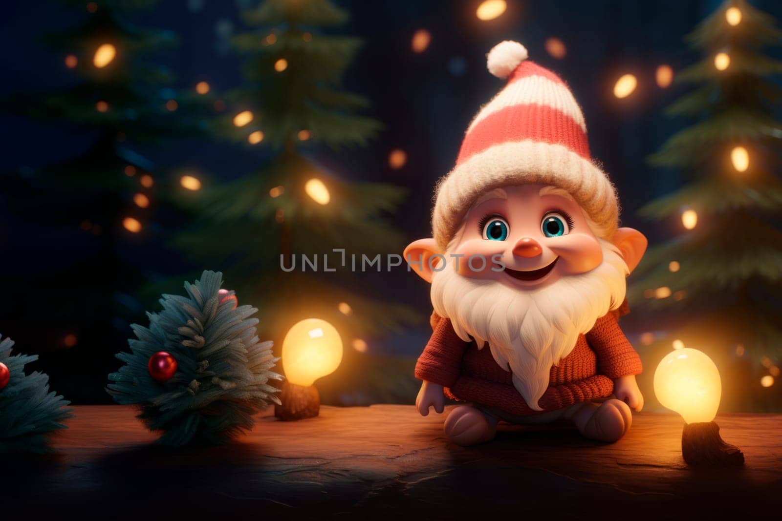 Cute Christmas gnome on a New Year's background. by Spirina