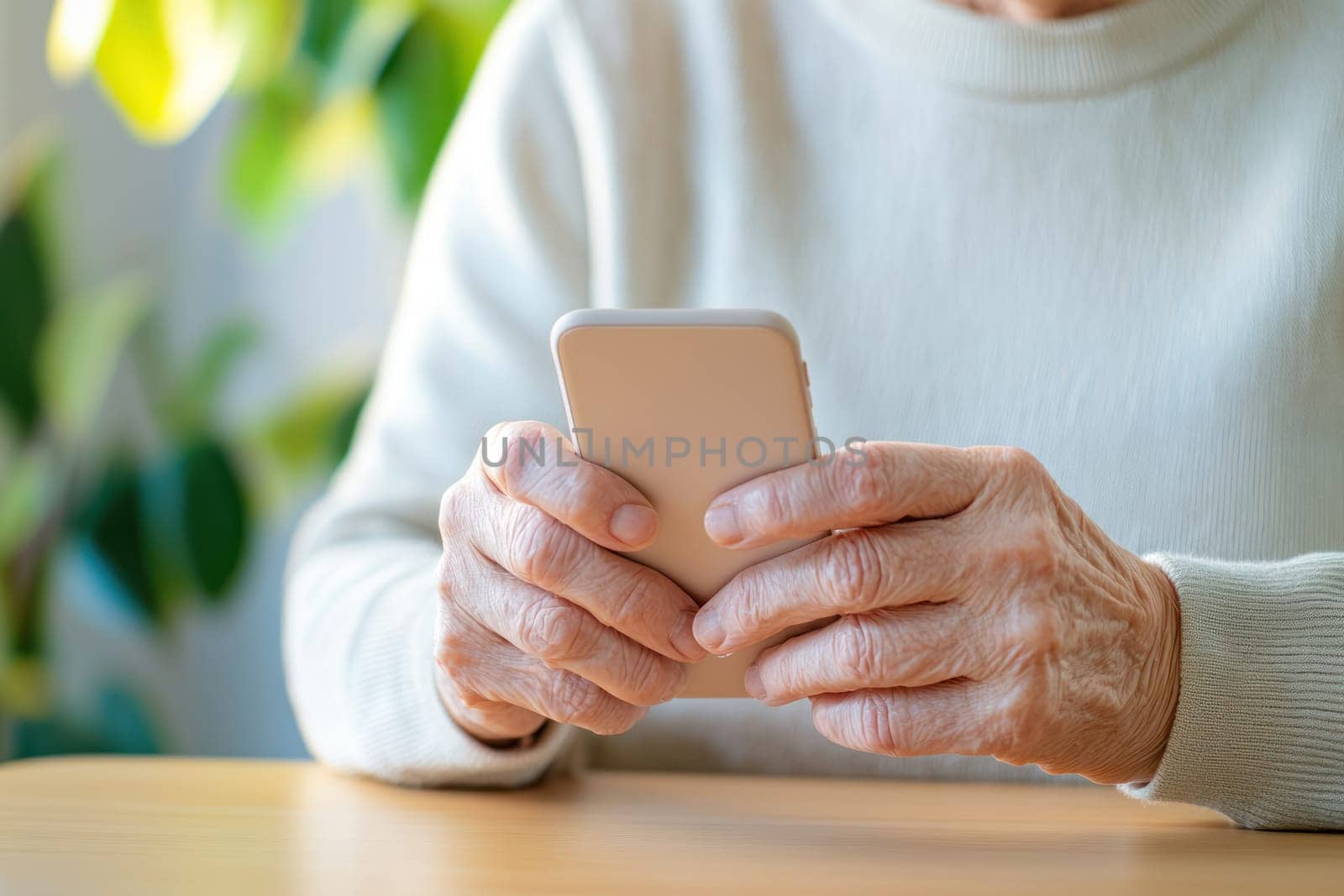 A Close up shot of senior hands using smartphone, showcasing technology connection