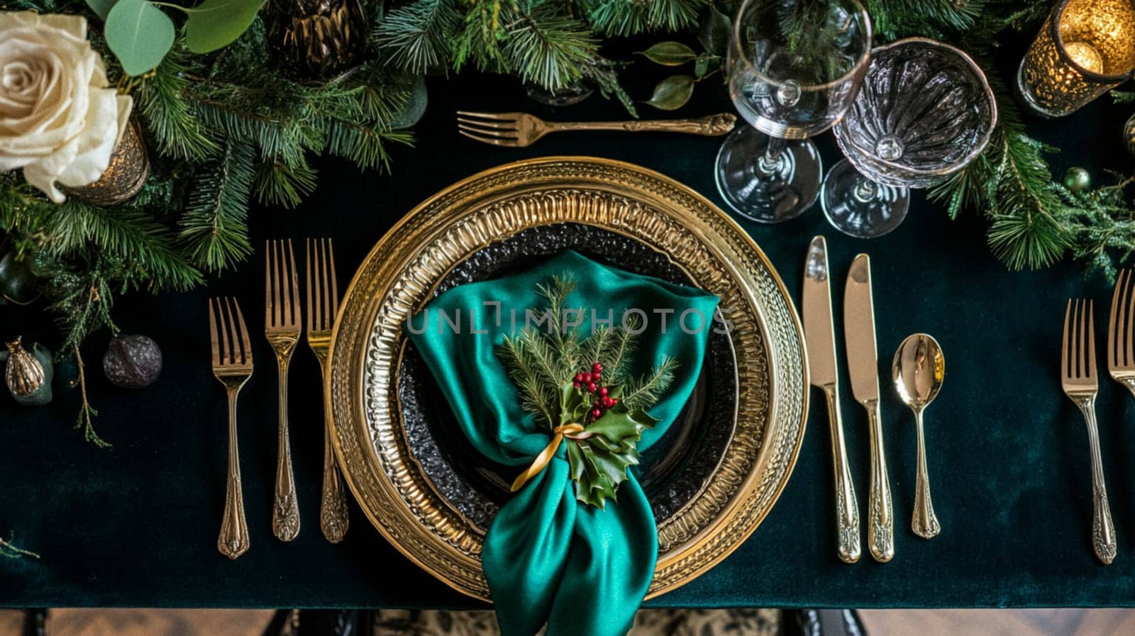 Christmas tablescape decoration, formal family dinner holiday celebration, luxury table setting decor, English country and home style idea