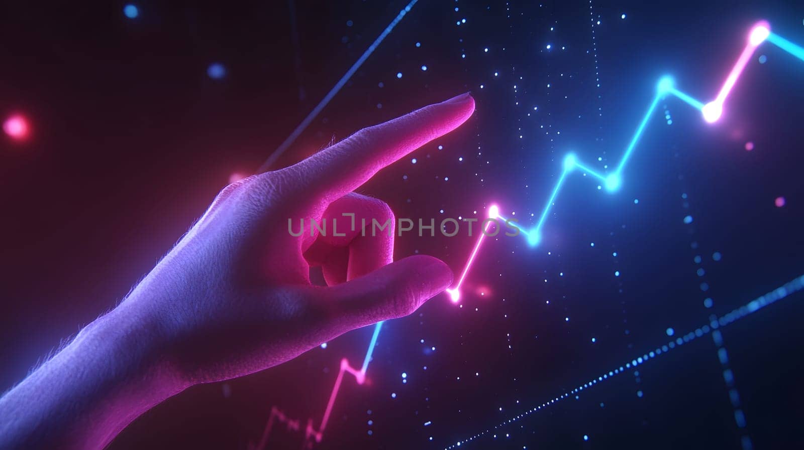 A hand interacting with a digital graph, symbolizing data analysis.