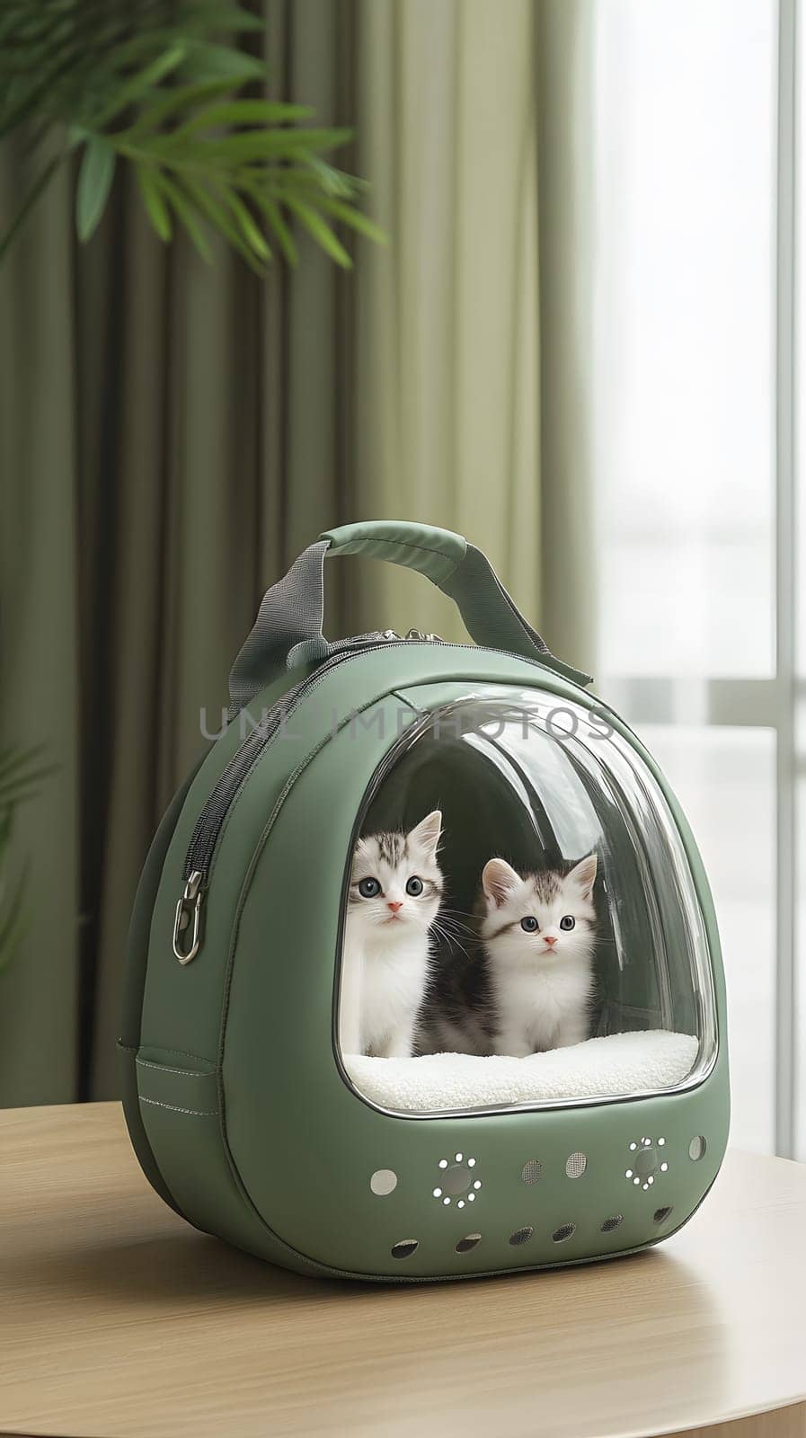 A pet carrier with two cats inside, designed for travel convenience.