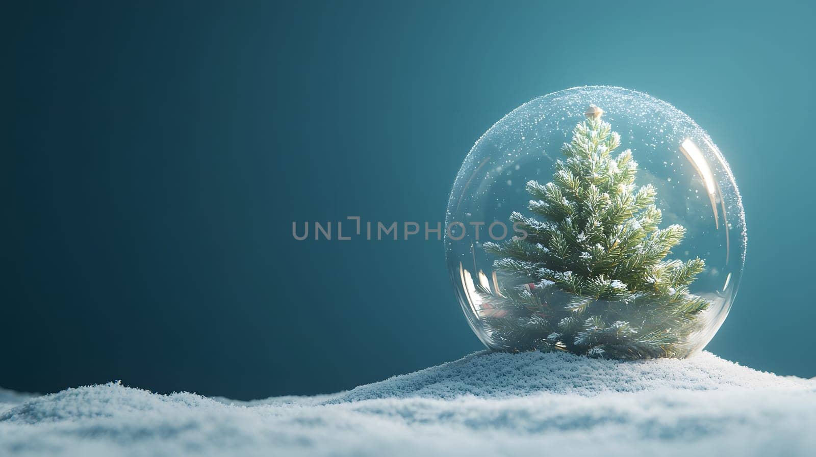A snow globe featuring a decorated Christmas tree in a snowy setting.