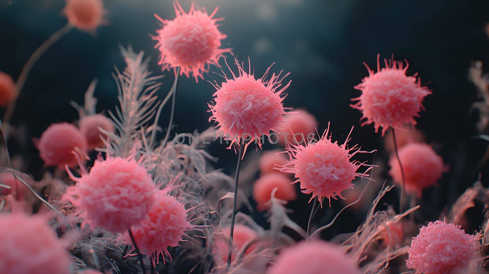 Vibrant pink spherical flowers against a soft-focus background.