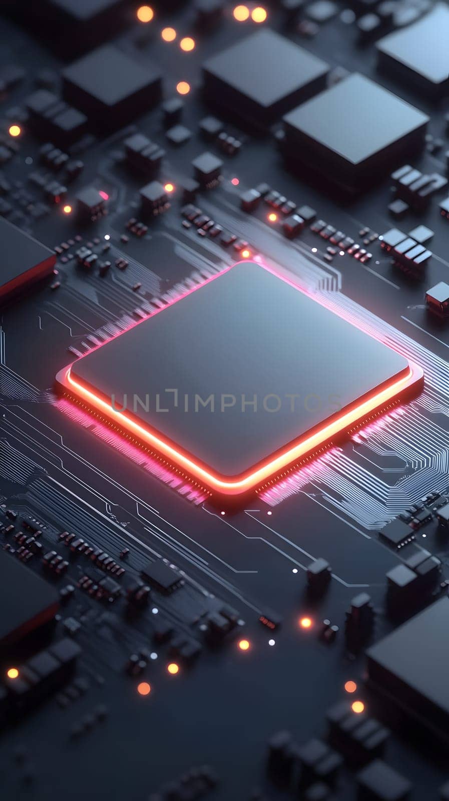 A close-up of a modern microchip on a circuit board.