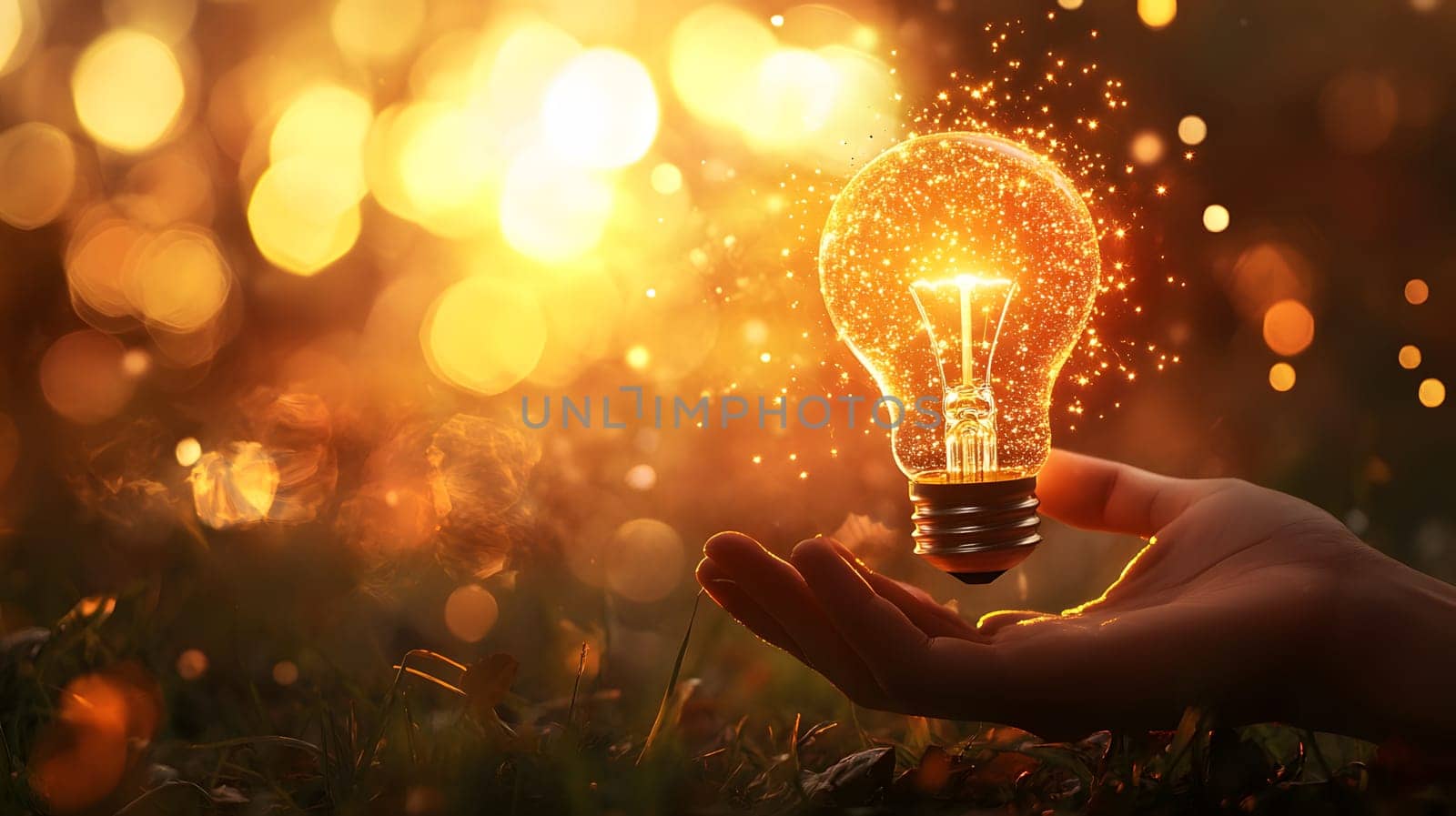A glowing light bulb held in a hand, symbolizing ideas and creativity.
