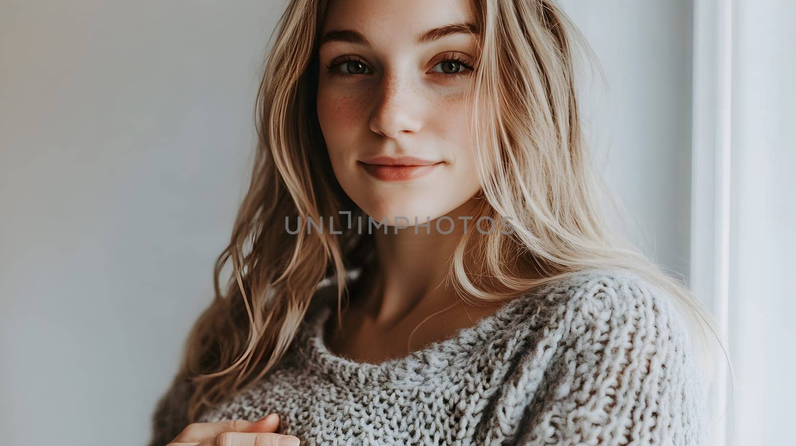 A young woman with long hair, smiling softly in natural light.