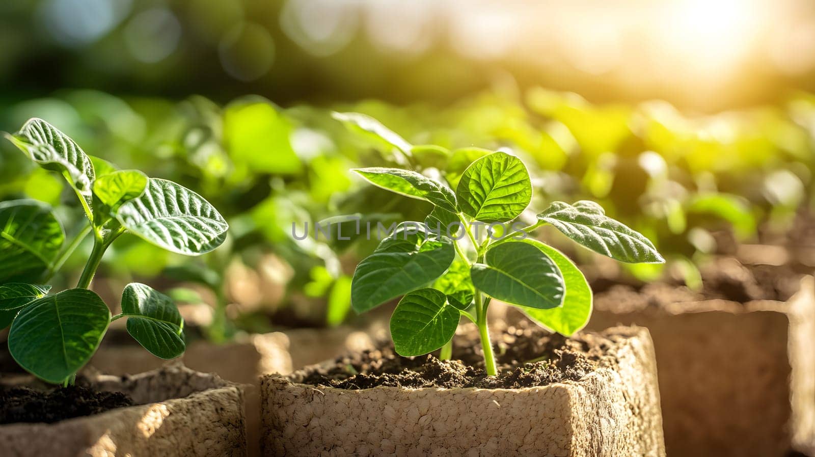 Young plants growing in soil, symbolizing growth and sustainability.