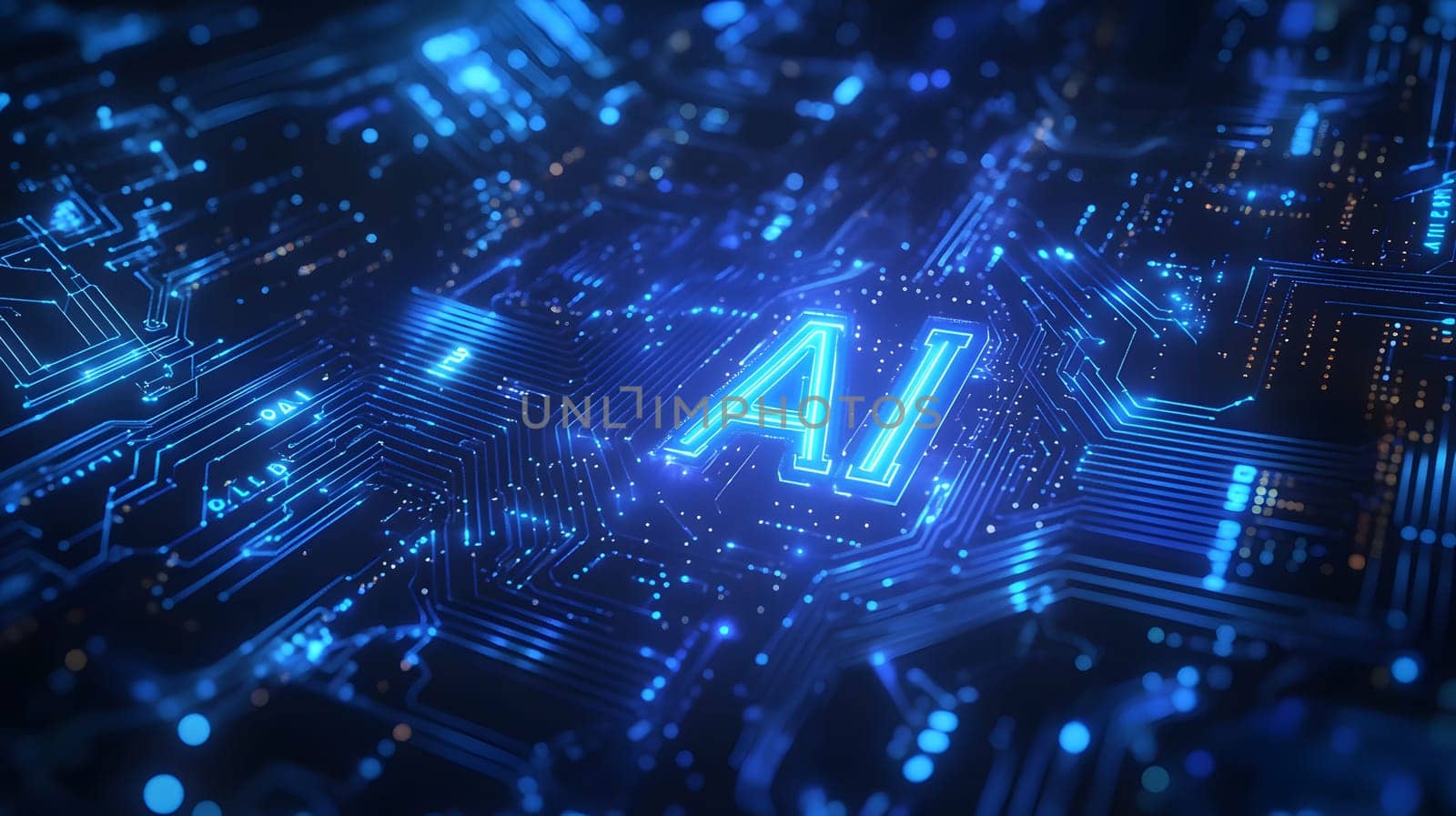 A digital representation of AI technology on a circuit board.