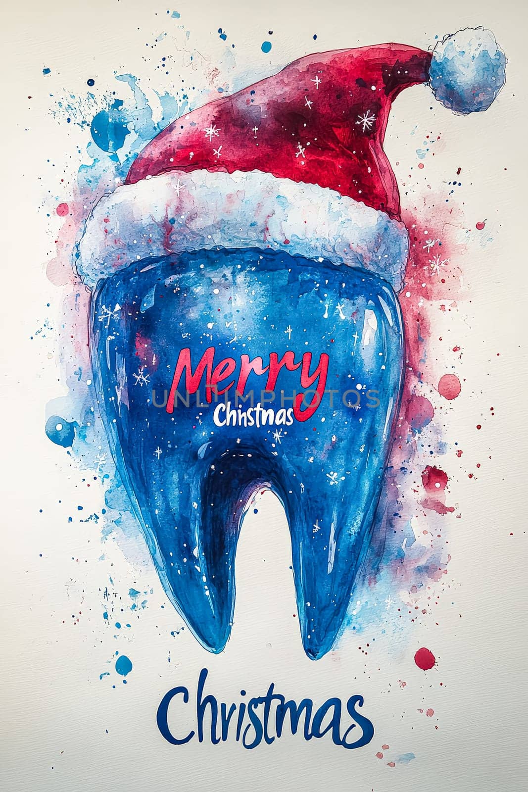 Toothbrush with a red hat on it and the words Merry Christmas written on it. The image has a festive and playful mood