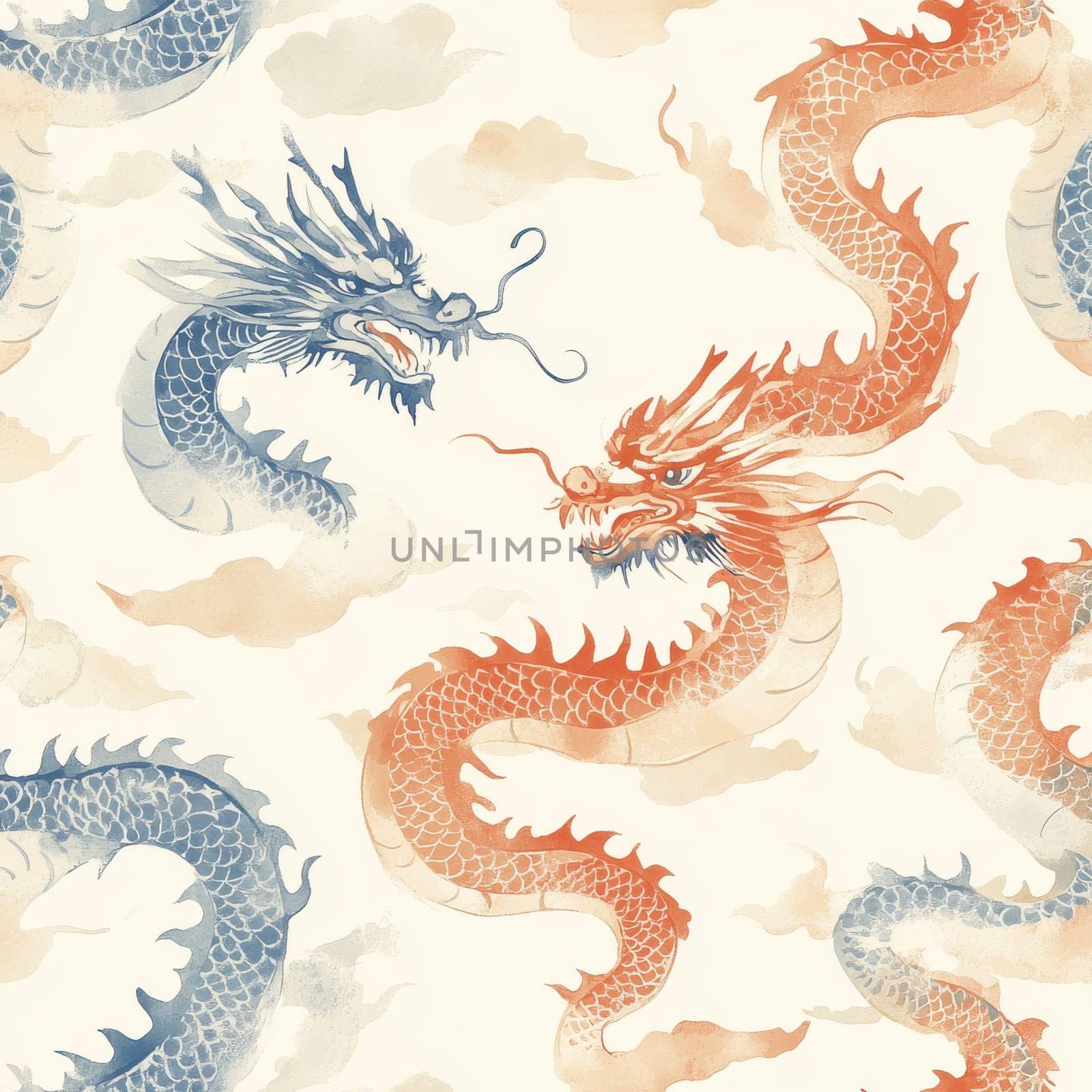 A captivating illustration of dragons amidst serene clouds blending fantasy and art in a majestic dance.