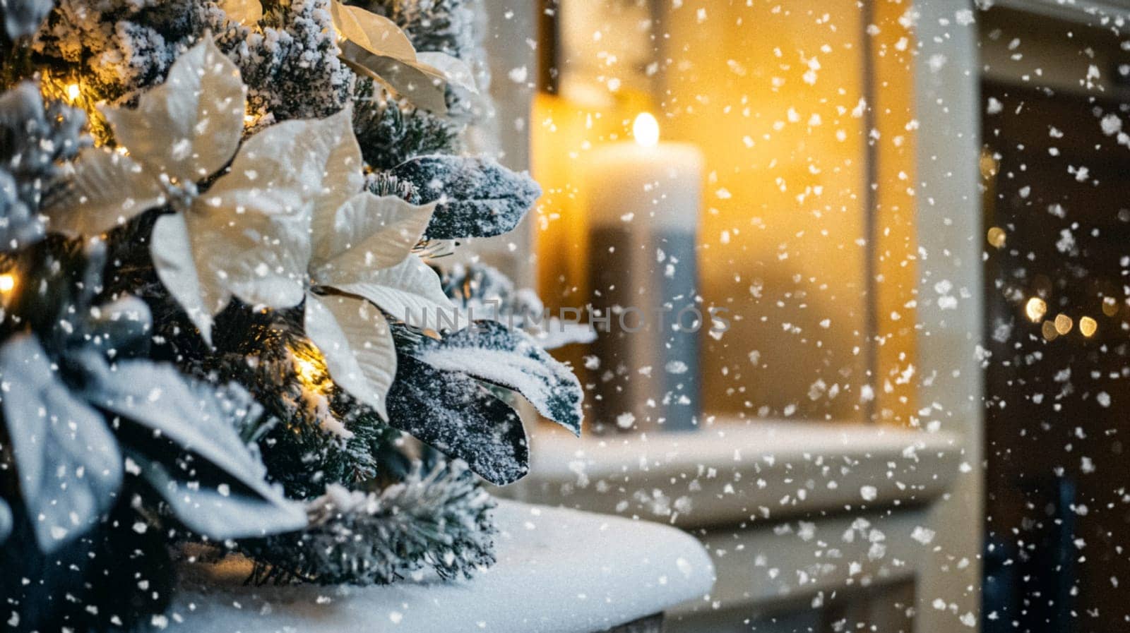 Christmas, holiday decor and country cottage style, cosy atmosphere, decorated Christmas tree in the English countryside house living room with fireplace, interior decoration idea