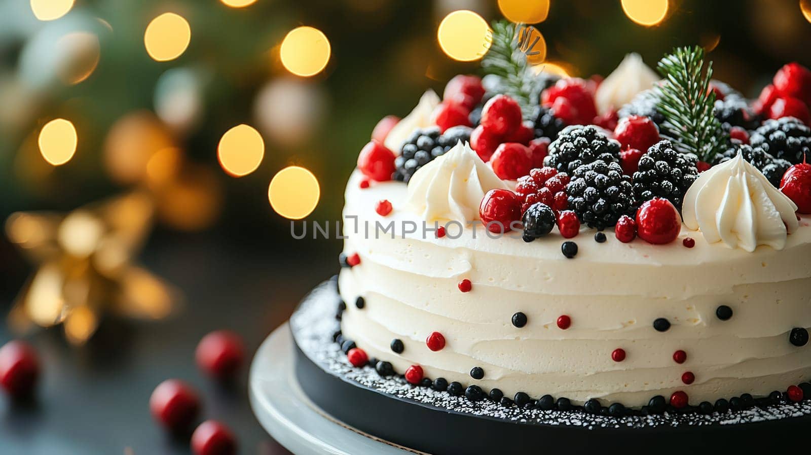 A beautifully decorated New Year cake topped with berries and cream, perfect for celebrations