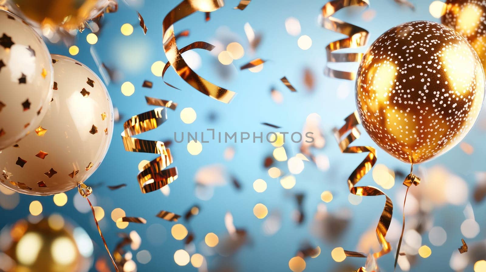 A Celebrate with festive balloons and confetti, perfect for New Year Eve