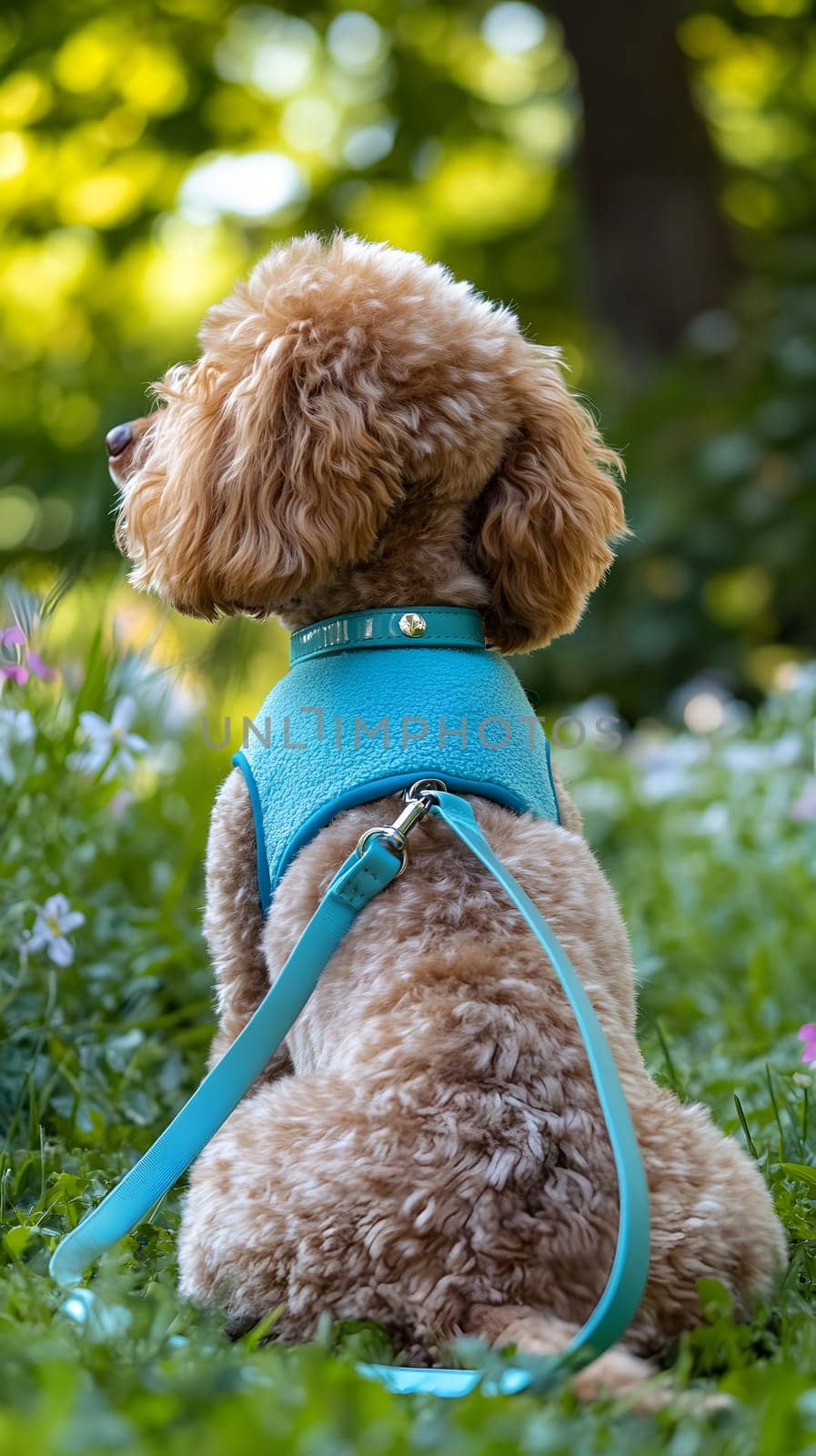 A dog sitting in a grassy area, enjoying a sunny day outdoors.