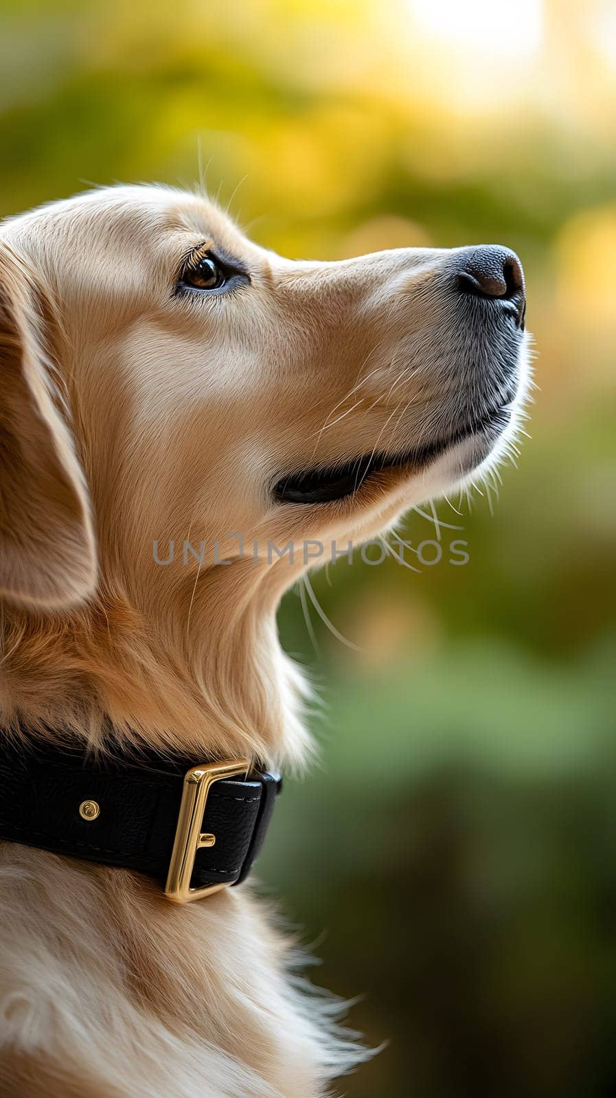 A golden retriever gazing thoughtfully into the distance.