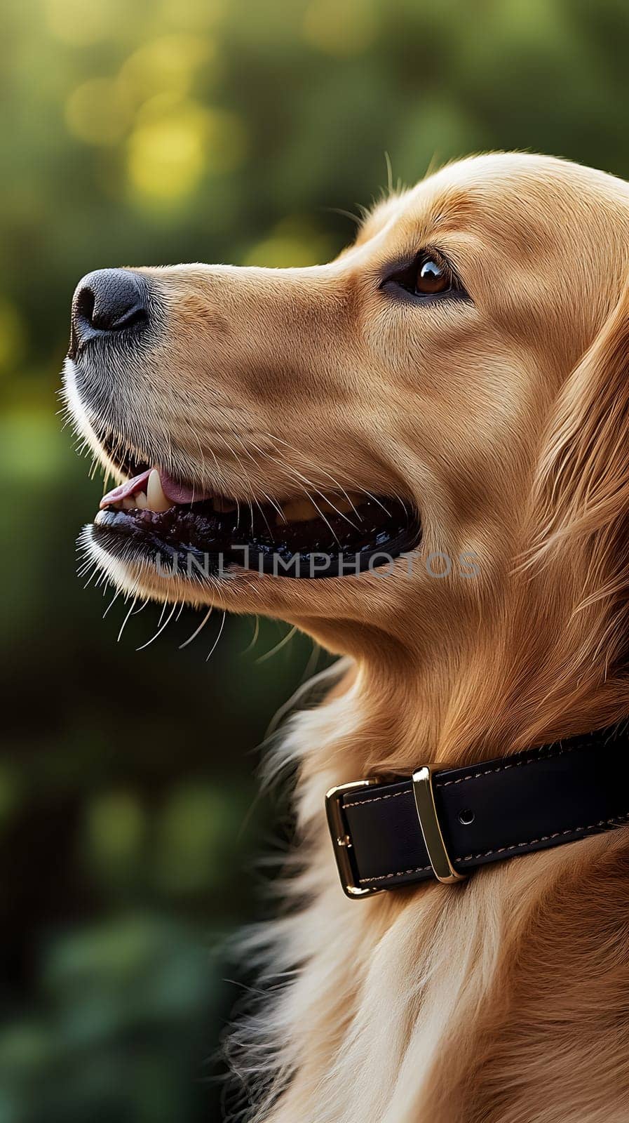 A close-up of a golden retriever's profile in a natural setting.