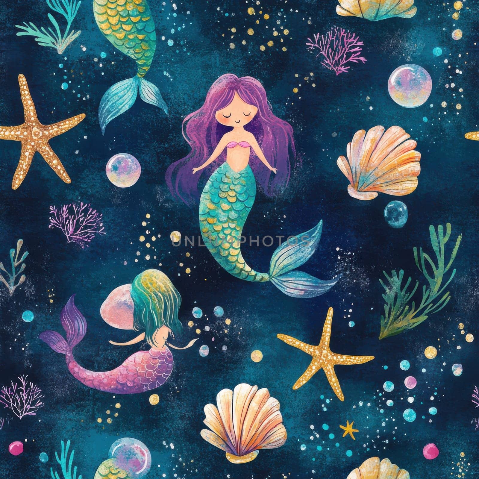 Explore a vibrant underwater world filled with charming mermaids and sea creatures.