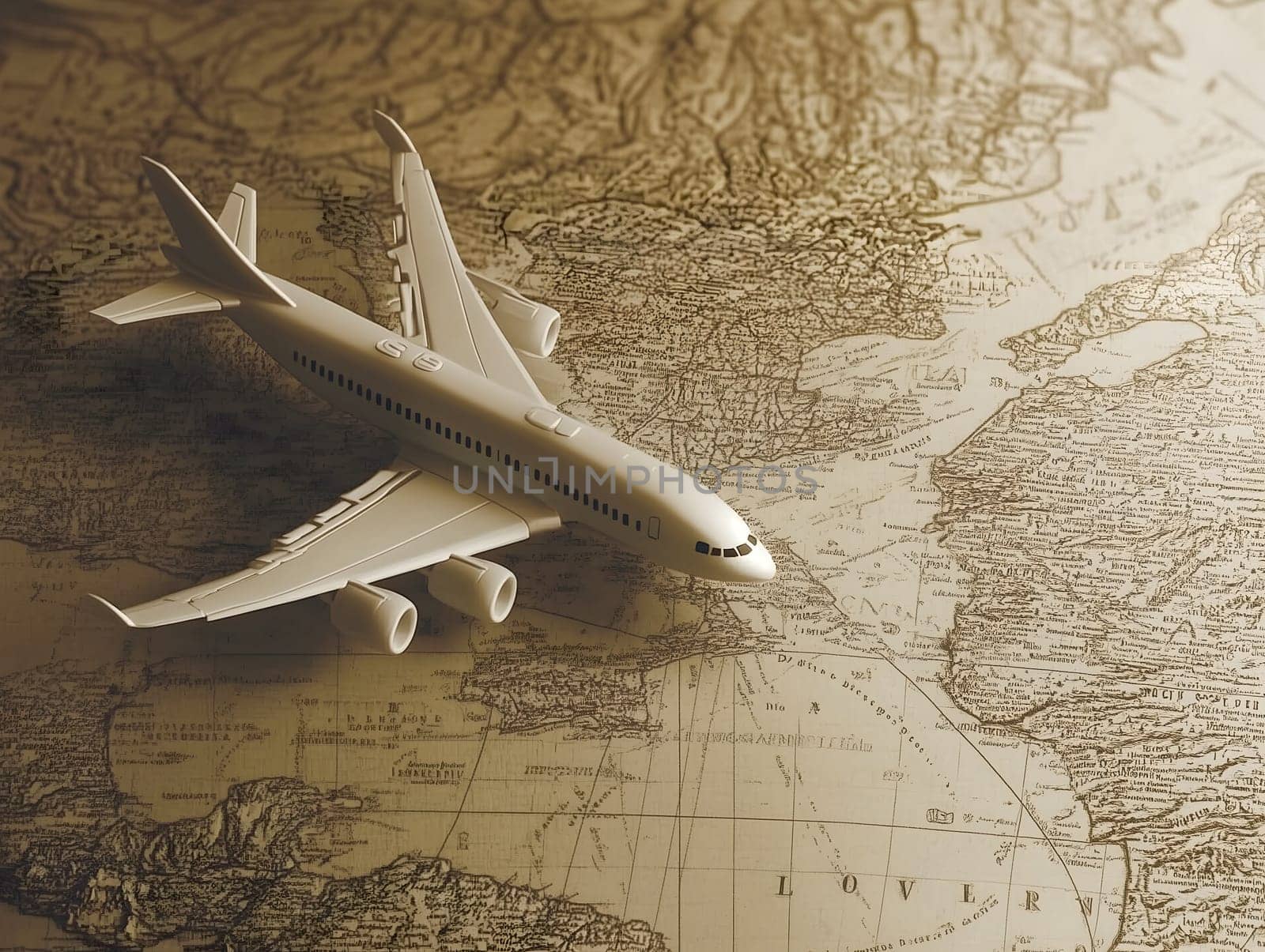 A small white model airplane placed on an aged, vintage world map. The warm tones and detailed map evoke themes of travel, exploration, and planning future journeys across the globe.