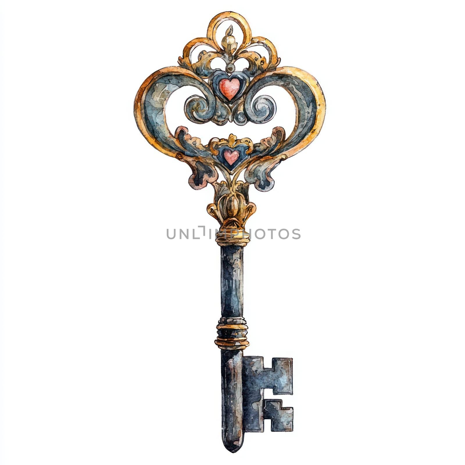 A vintage ornate key with intricate designs and heart motif, perfect for adding charm to any decor