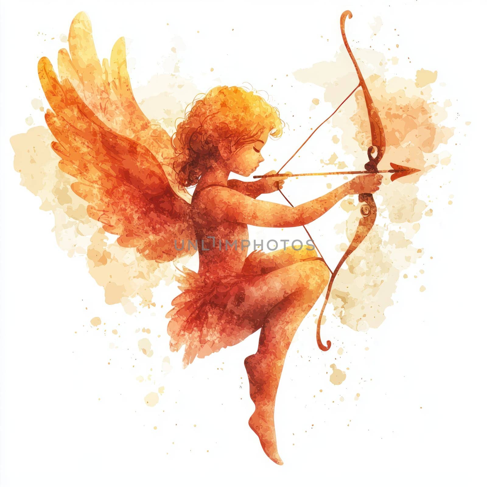 A whimsical silhouette of cupid with wings, drawing bow, evokes romantic mood. Perfect for Valentine Day themes