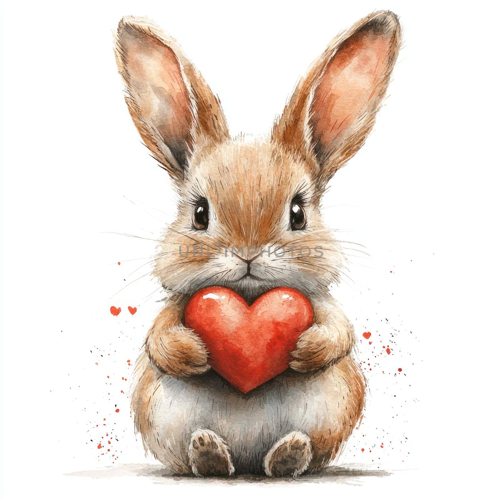 A Cute rabbit holding red heart, expressing love and warmth in gentle manner. Perfect for Valentine Day or animal lovers