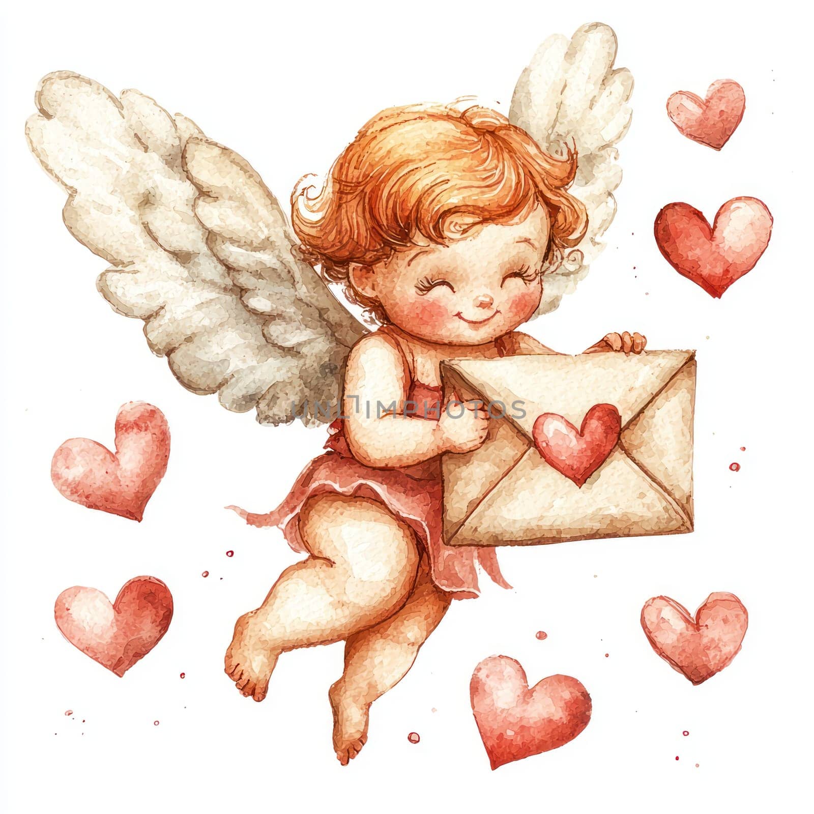 A Cute cupid flying with love letter surrounded by hearts, expressing joy and affection. Perfect for Valentine Day themes