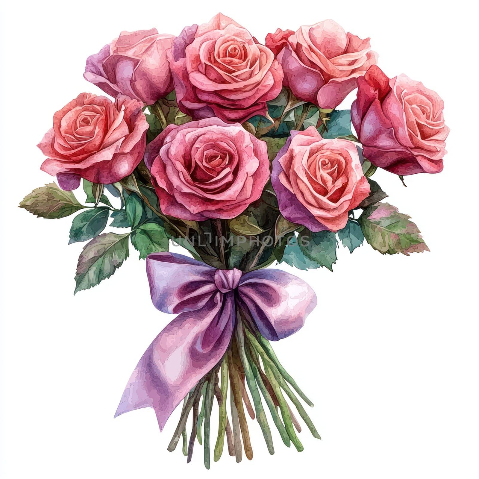 A beautiful bouquet of pink roses tied with ribbon, perfect for any occasion. vibrant colors and delicate petals evoke feelings of love and joy
