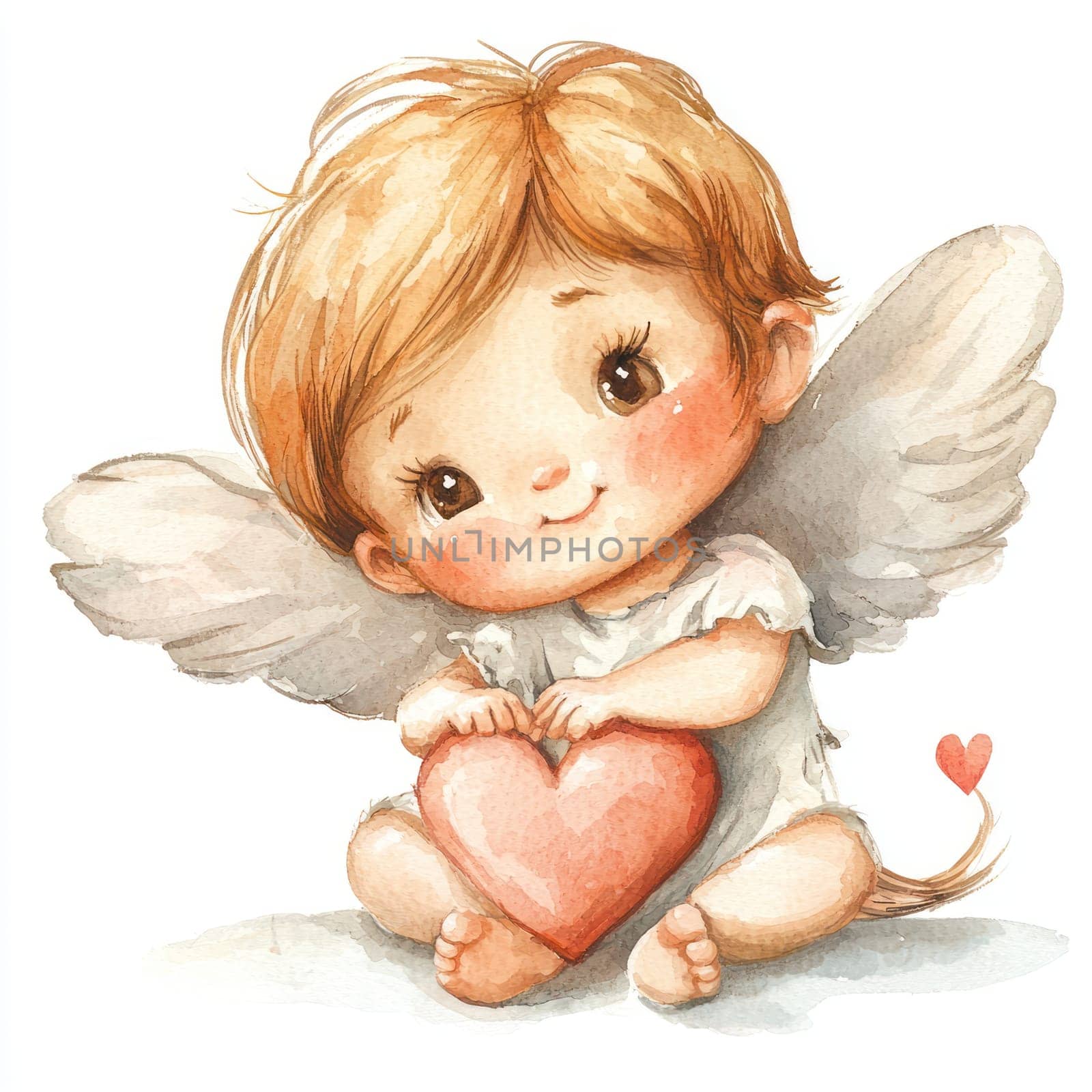 A Cute baby angel with heart, expressing love and joy in whimsical style