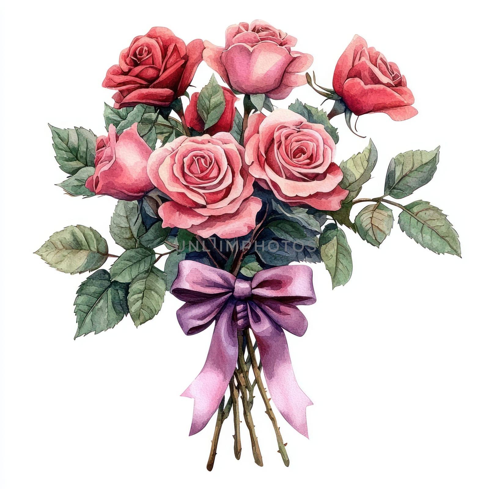 A beautiful bouquet of pink roses tied with purple ribbon, showcasing elegance and charm. Perfect for any occasion