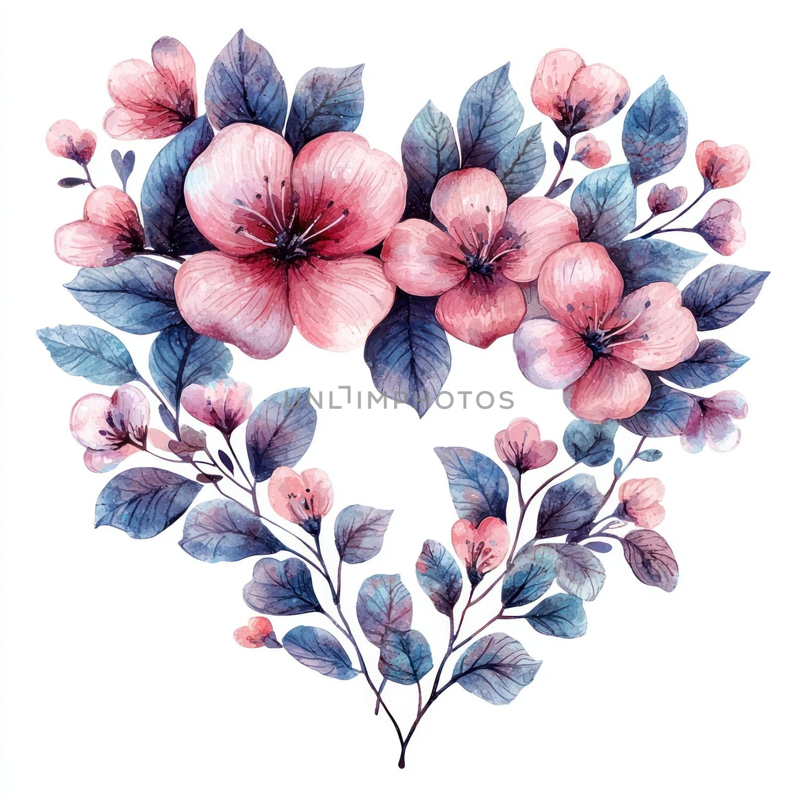 A Beautiful floral heart design featuring pink flowers and green leaves, perfect for romantic occasions