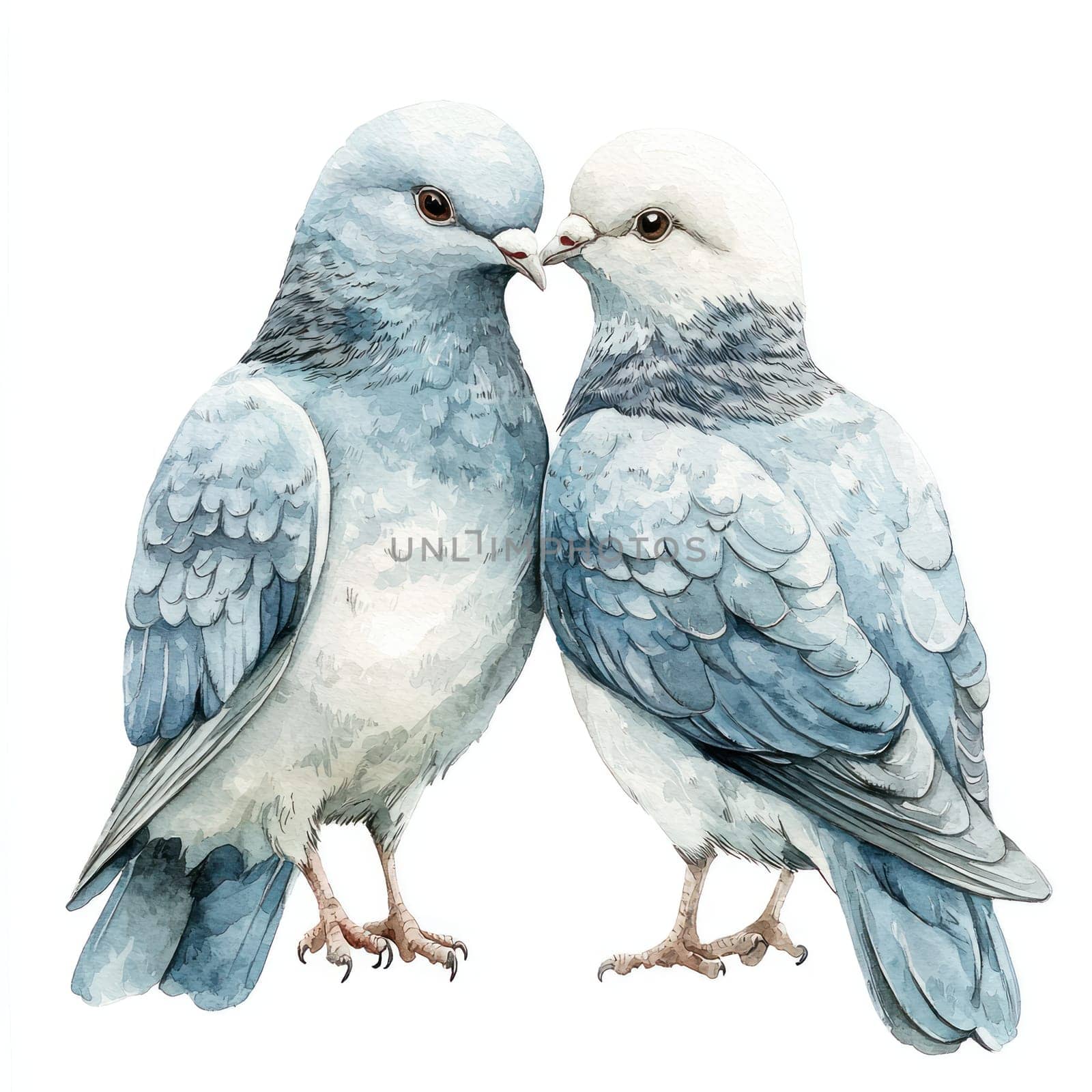 A Watercolor doves in soft gray hues, symbolizing love and affection. Perfect for romantic themes