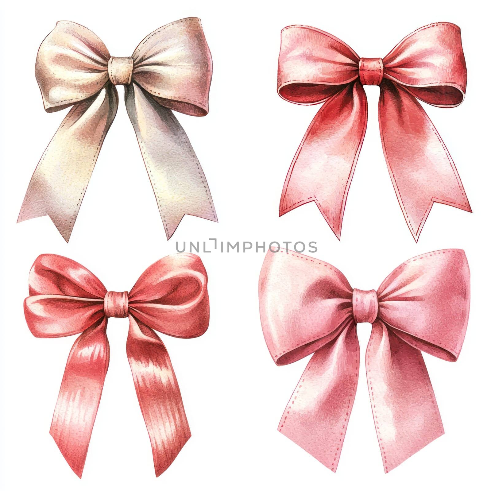 An Elegant watercolor ribbons in soft colors, perfect for Valentine Day decor