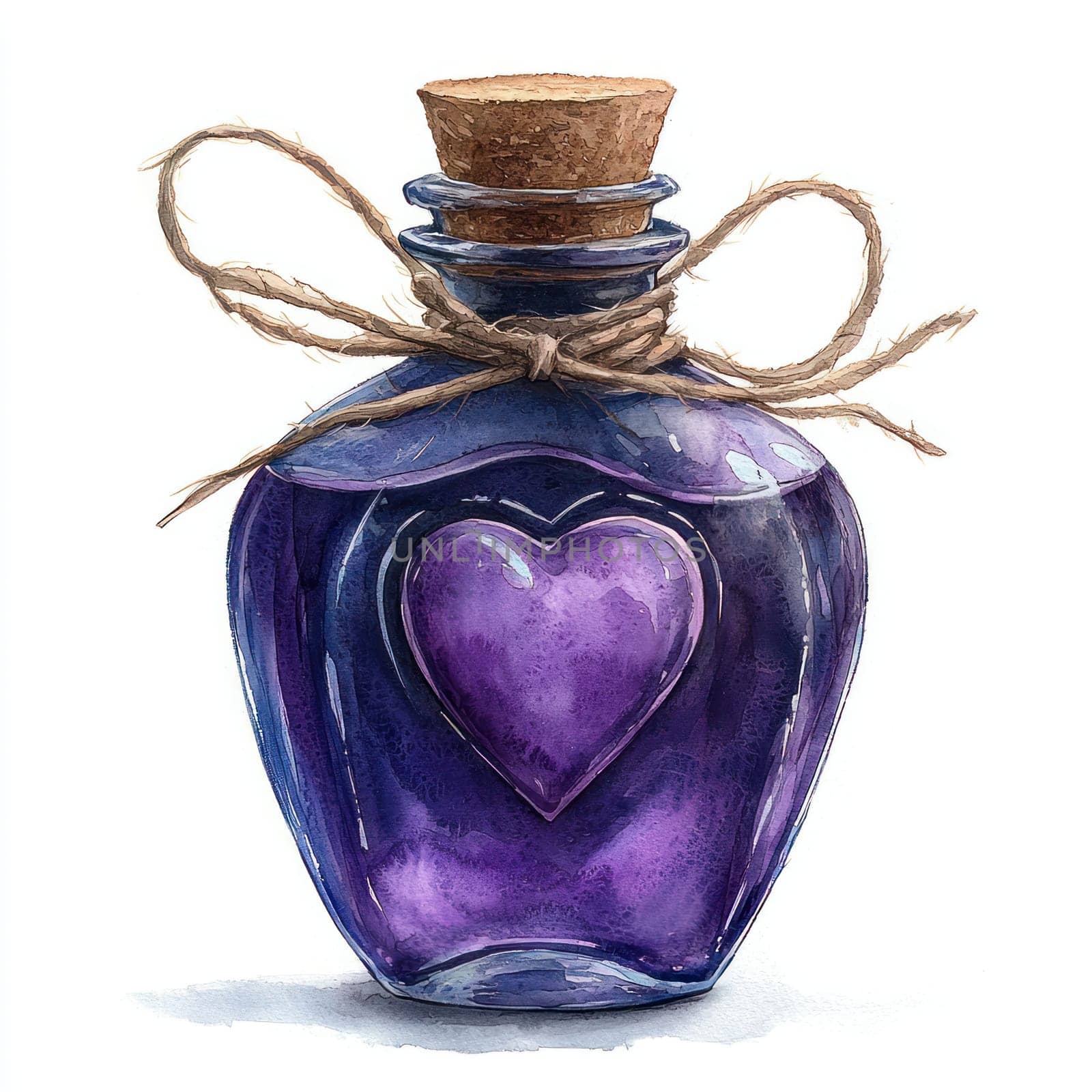 A whimsical purple potion bottle with heart design and cork stopper, perfect for expressing love