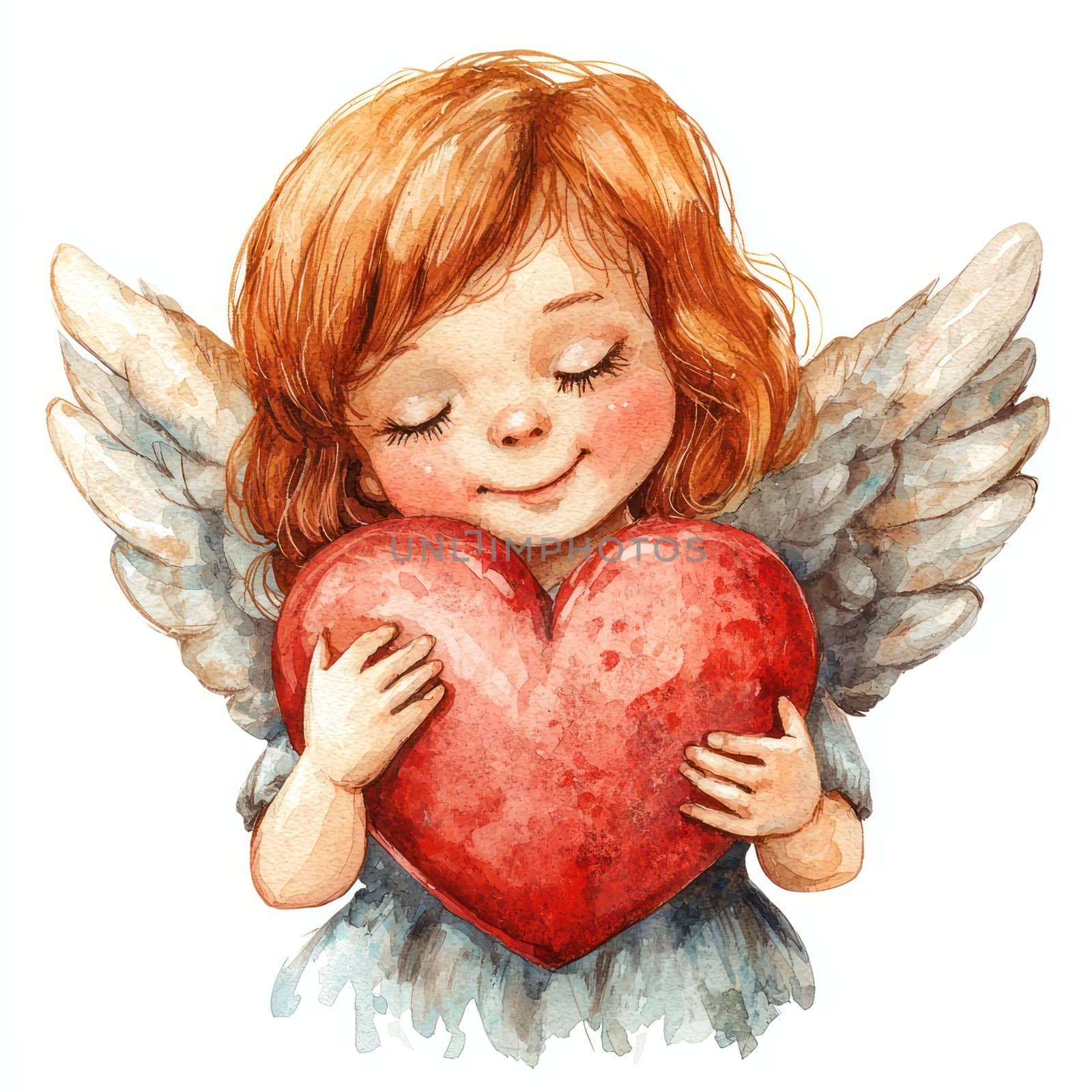 An Angel girl holding large red heart, expressing love and joy. Perfect for Valentine Day