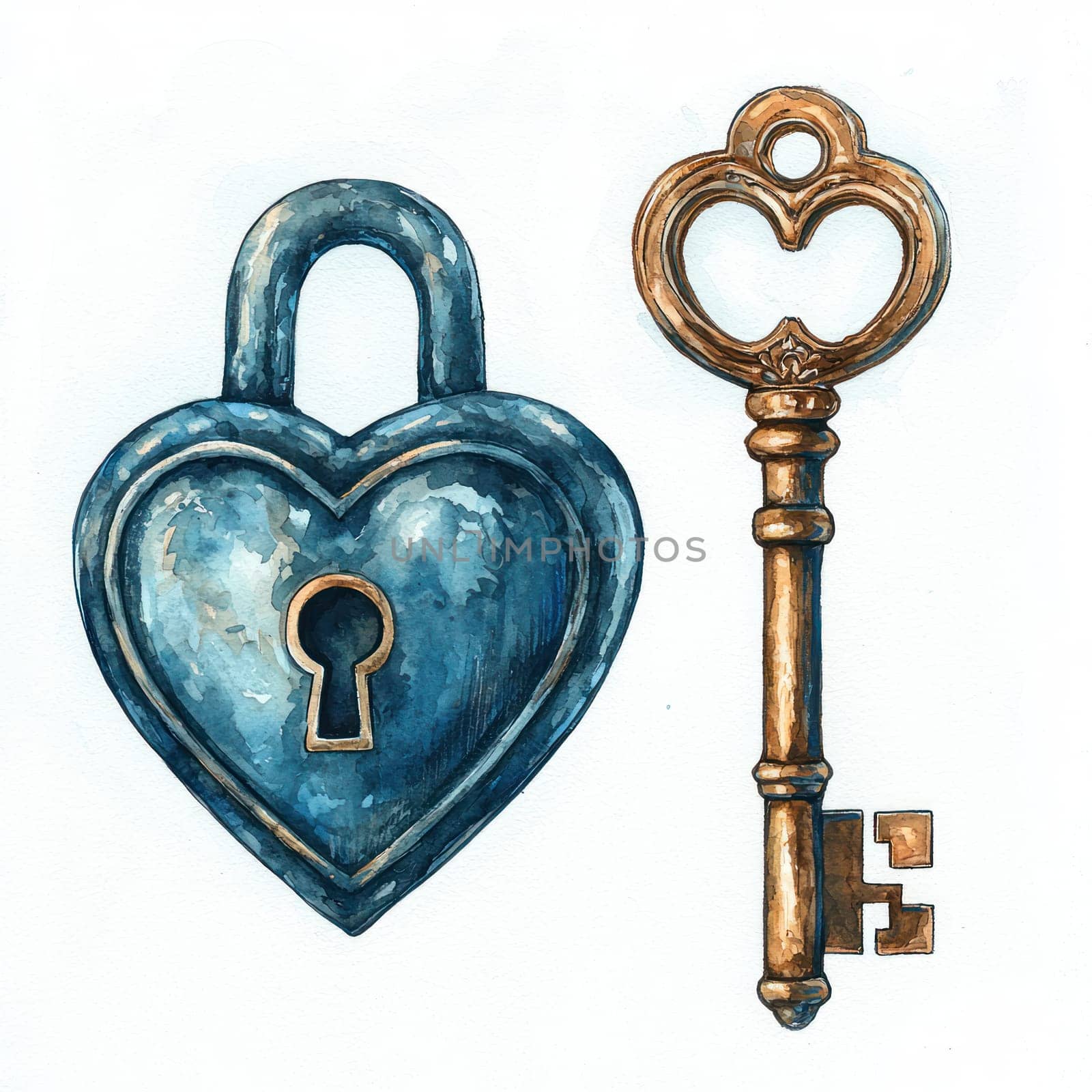 A heart shaped lock and key in antique style, symbolizing love and connection. intricate details evoke sense of nostalgia and romance
