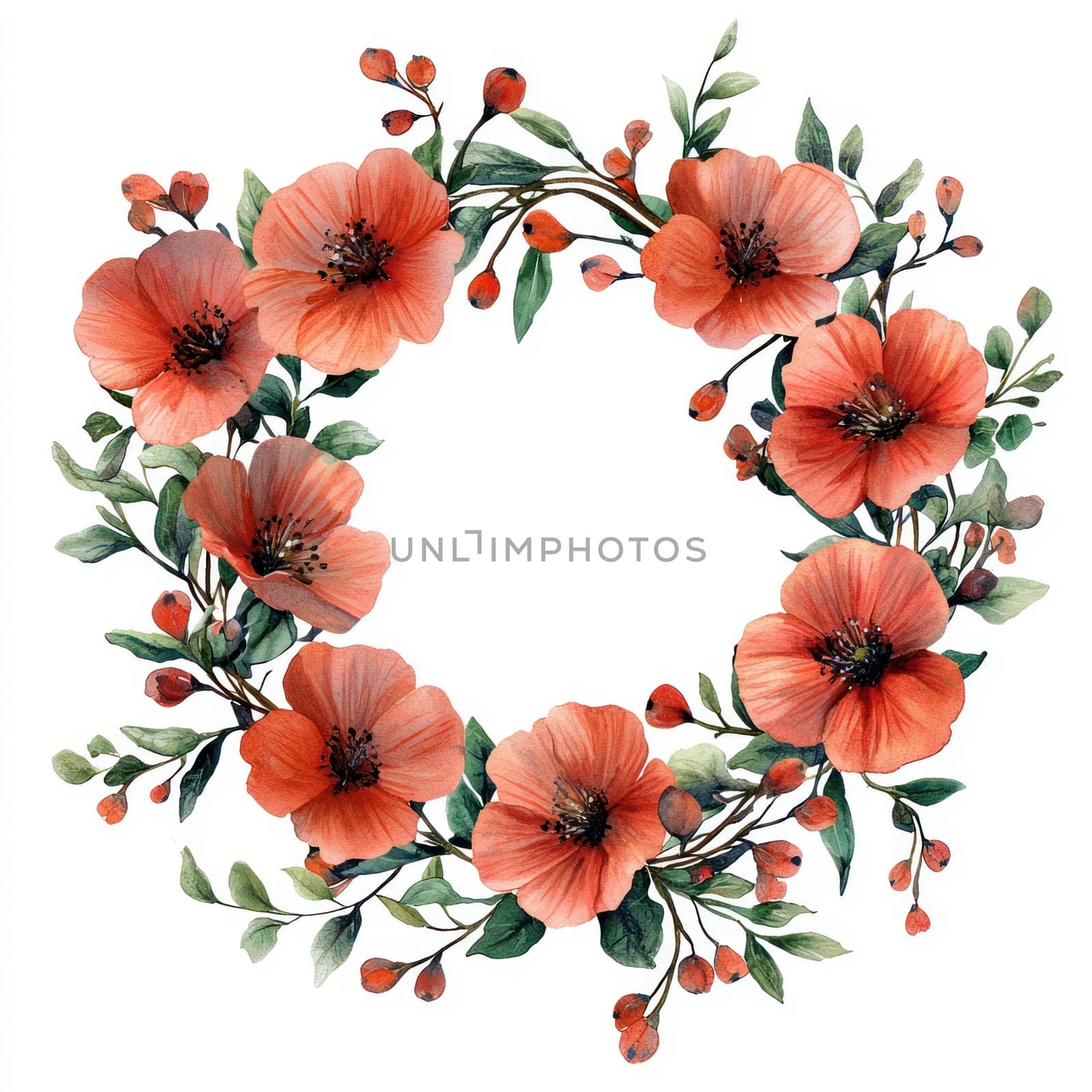 A Romantic floral wreath featuring vibrant orange flowers and lush greenery, perfect for celebrations