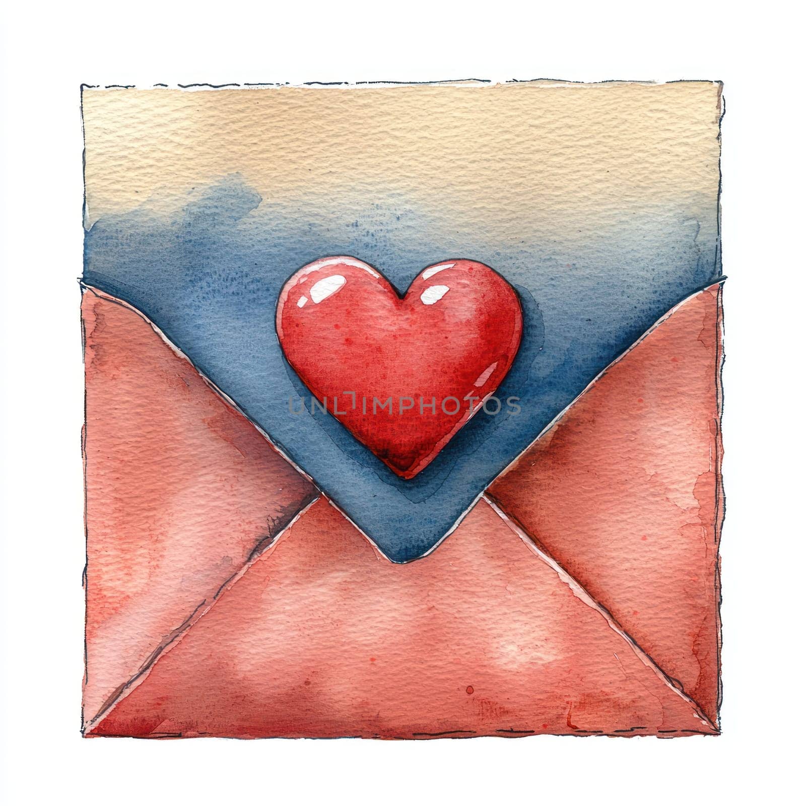 A watercolor envelope with red heart, perfect for expressing love