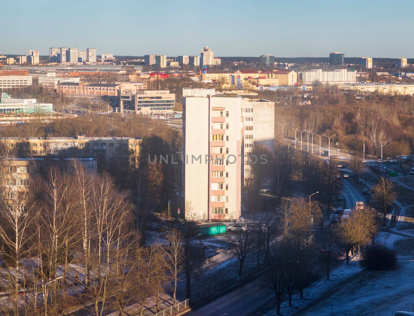 Typical eastern european city seen trough window at winter