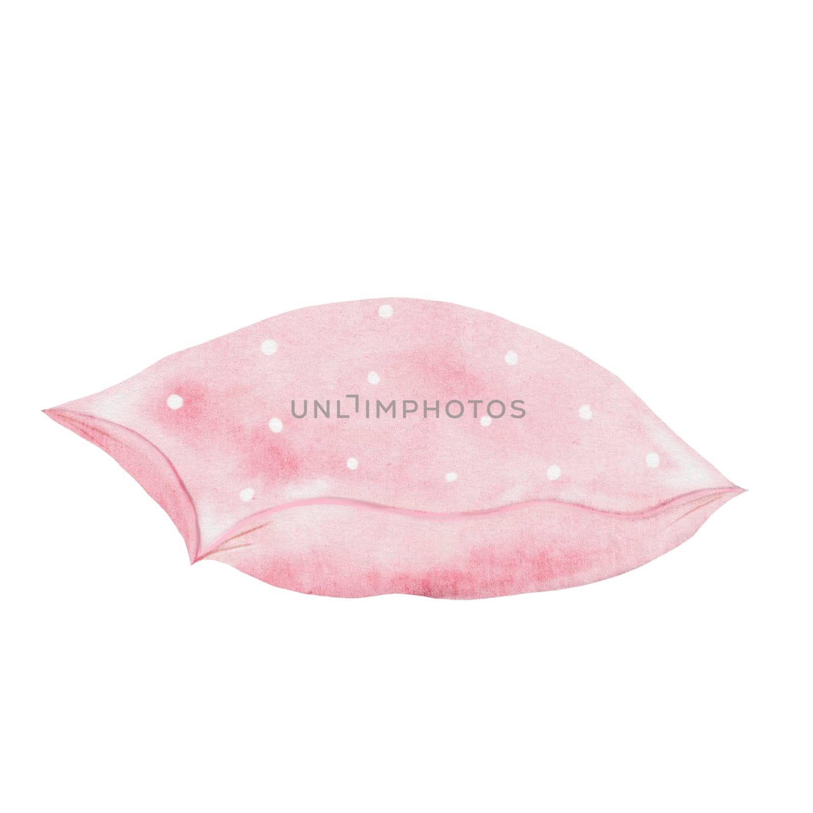 Pillow watercolor. Hand drawing of pink pillow on isolated white background. Clip art of bed linen. Ideal for cards, posters and stickers. High quality illustration
