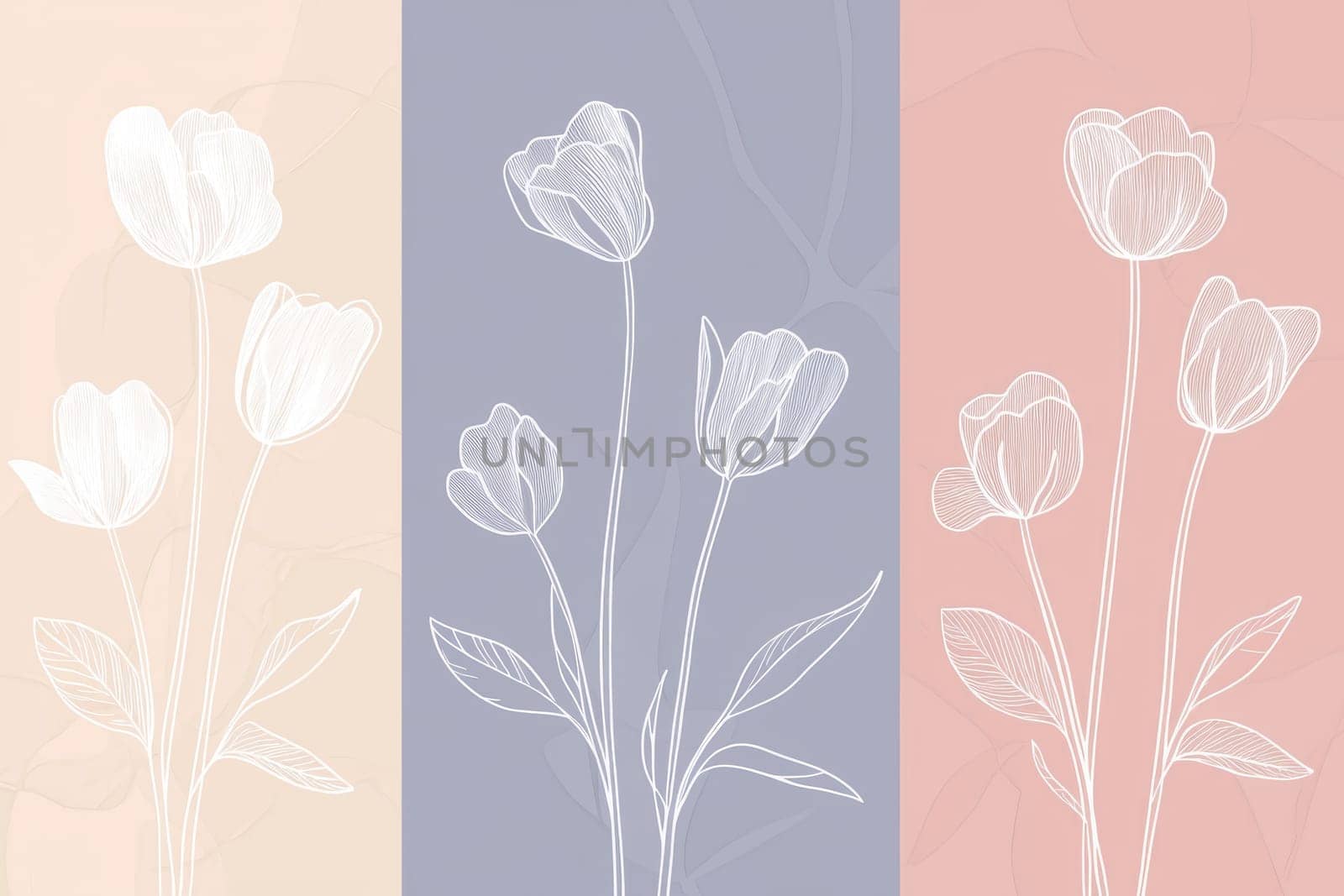 Soft pastel gradients with simple white floral outlines create a calming and refined background. ideal for sophisticated brand visuals or seasonal campaigns, this minimalist spring design embodies elegance and tranquility.
