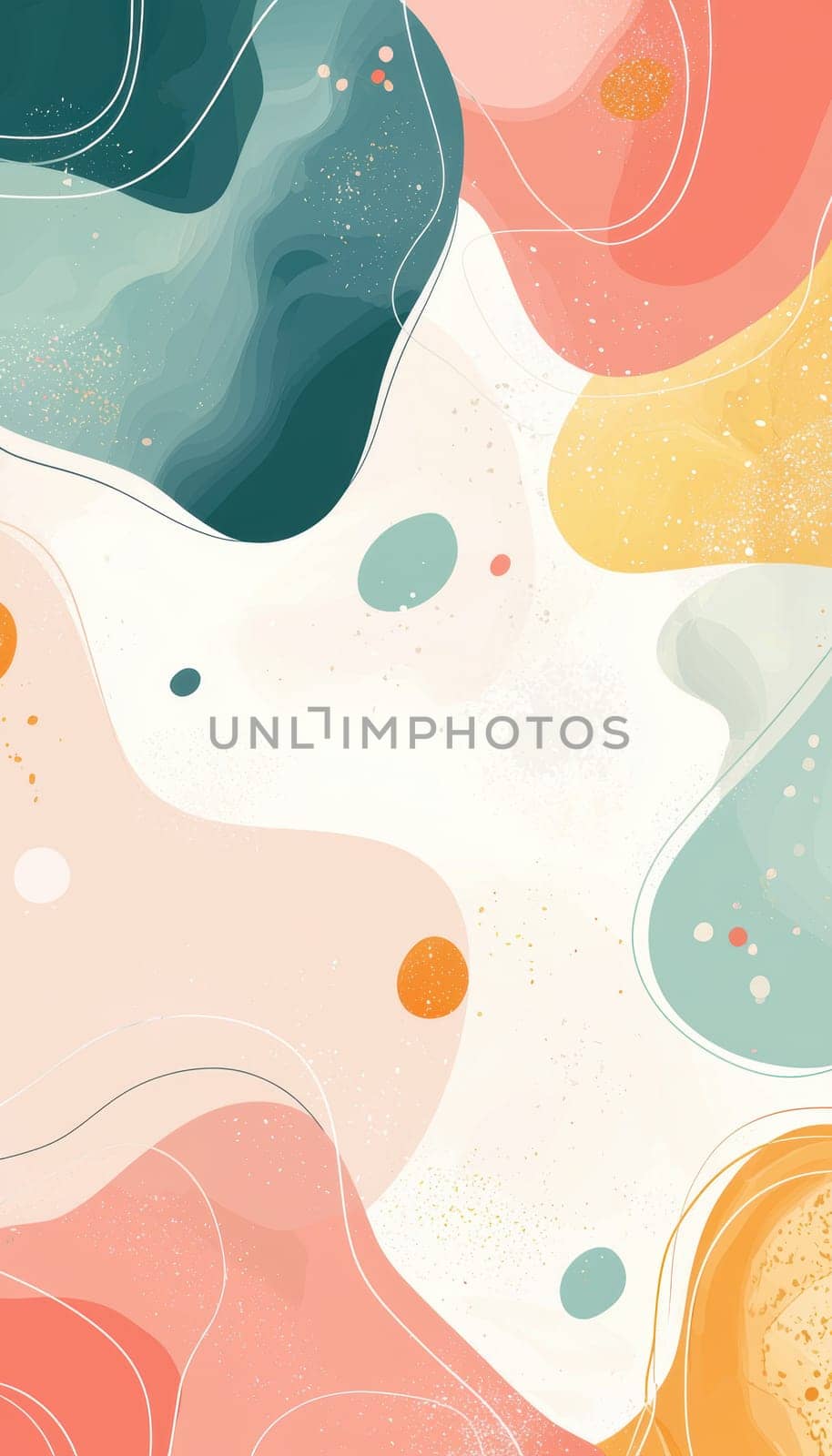 Abstract pastel background with soft flowing shapes, blending green, peach, and cream tones. the dotted textures add an airy, light feel, perfect for banners, social media ads, or posters, enhancing visual appeal and freshness.
